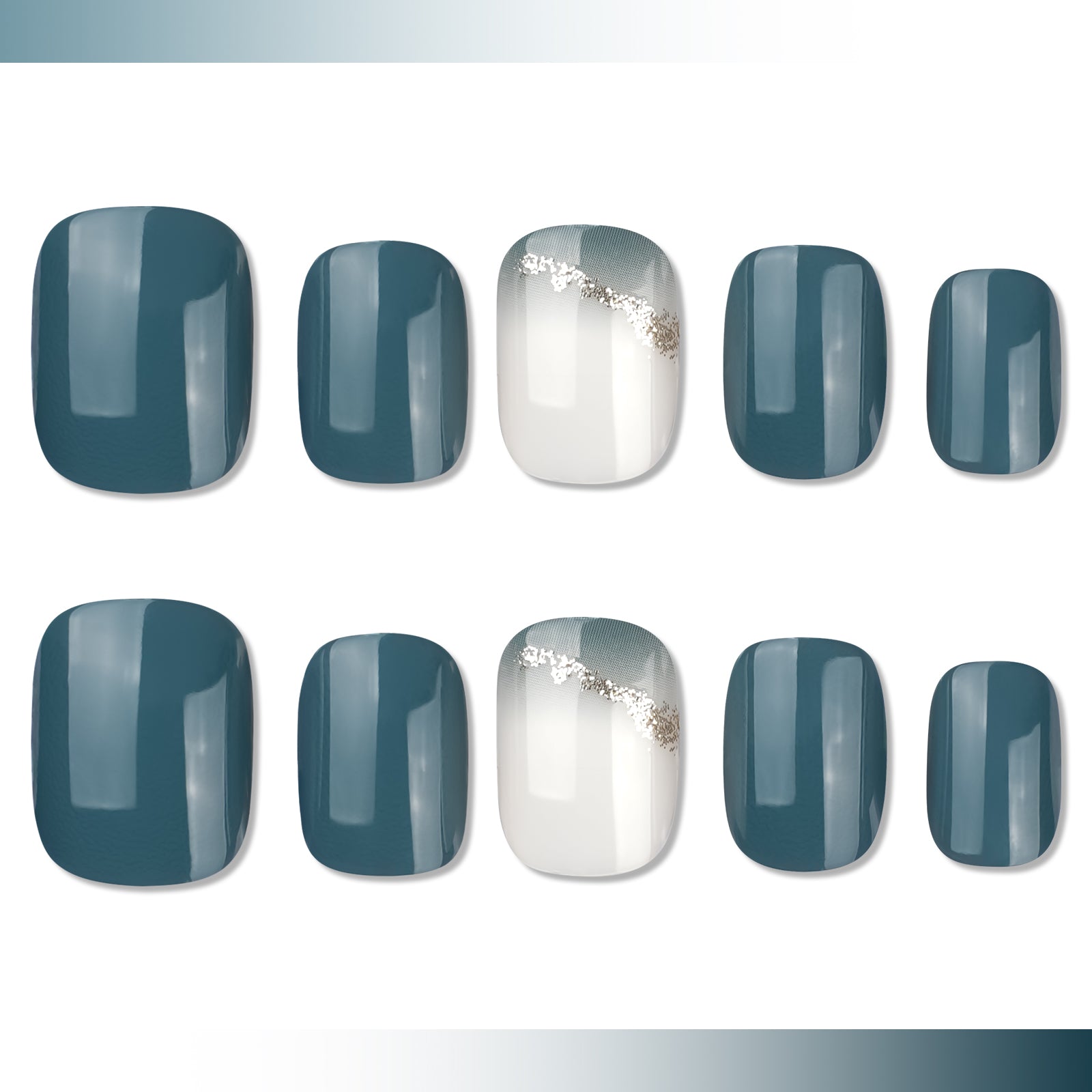 Aqua Mermaid Press On Nails - 24 Pieces Complete Kit