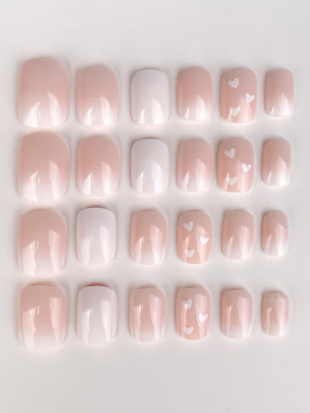 Square White & Pink Press On Nails - 24 Pieces Complete Kit