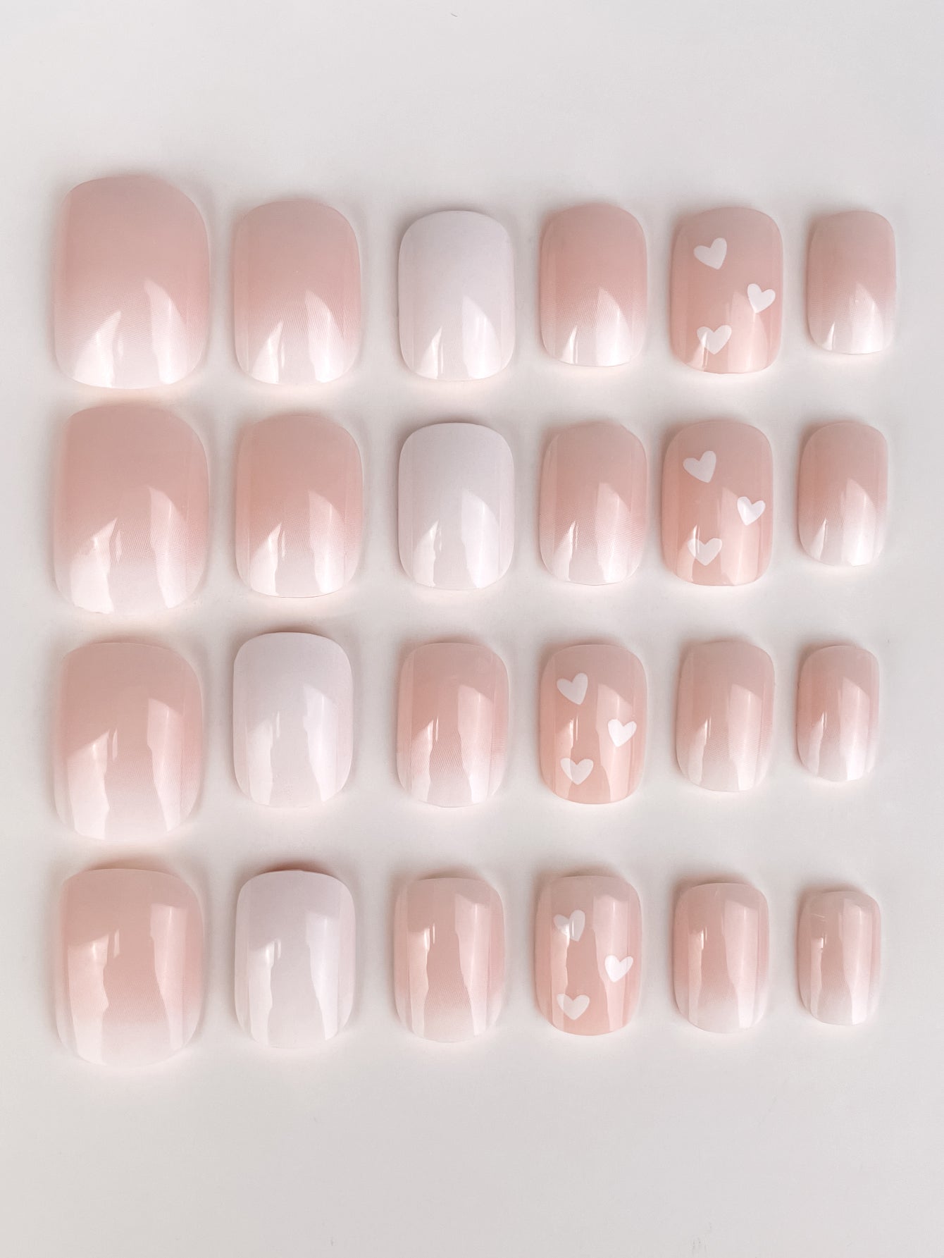 Square White & Pink Press On Nails - 24 Pieces Complete Kit