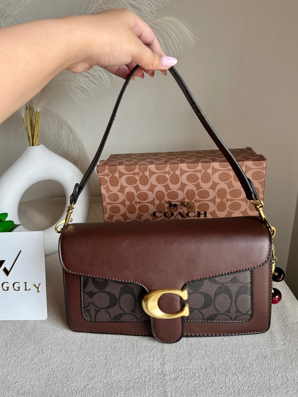 COACH TABBY Burgandy With Grey Good Quality -  BOX PACKING