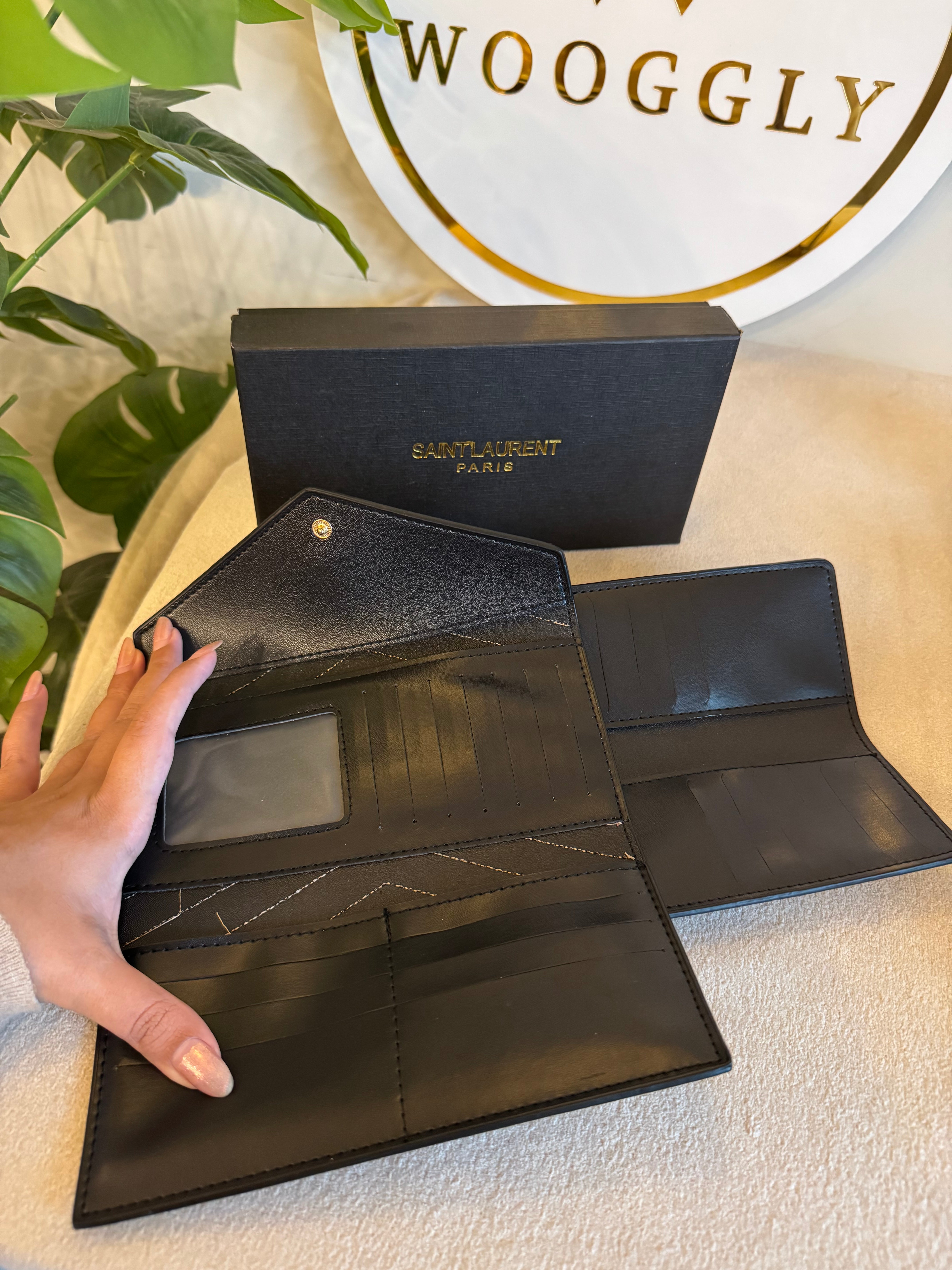 YSL Wallet with Card Holder Set (Black on Black) - Box Packing