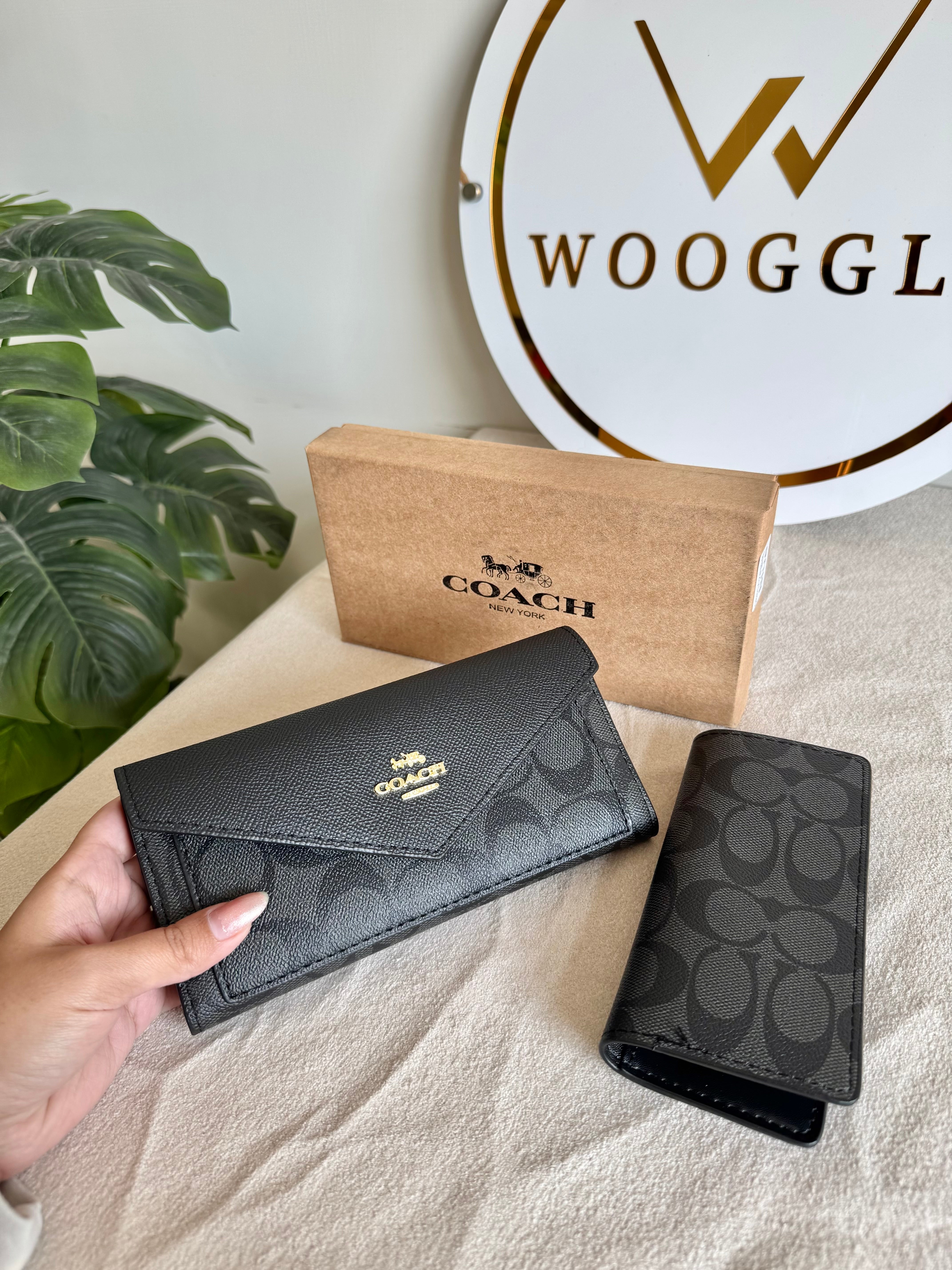 COACH Wallet with Card Holder Set Black - Box Packing