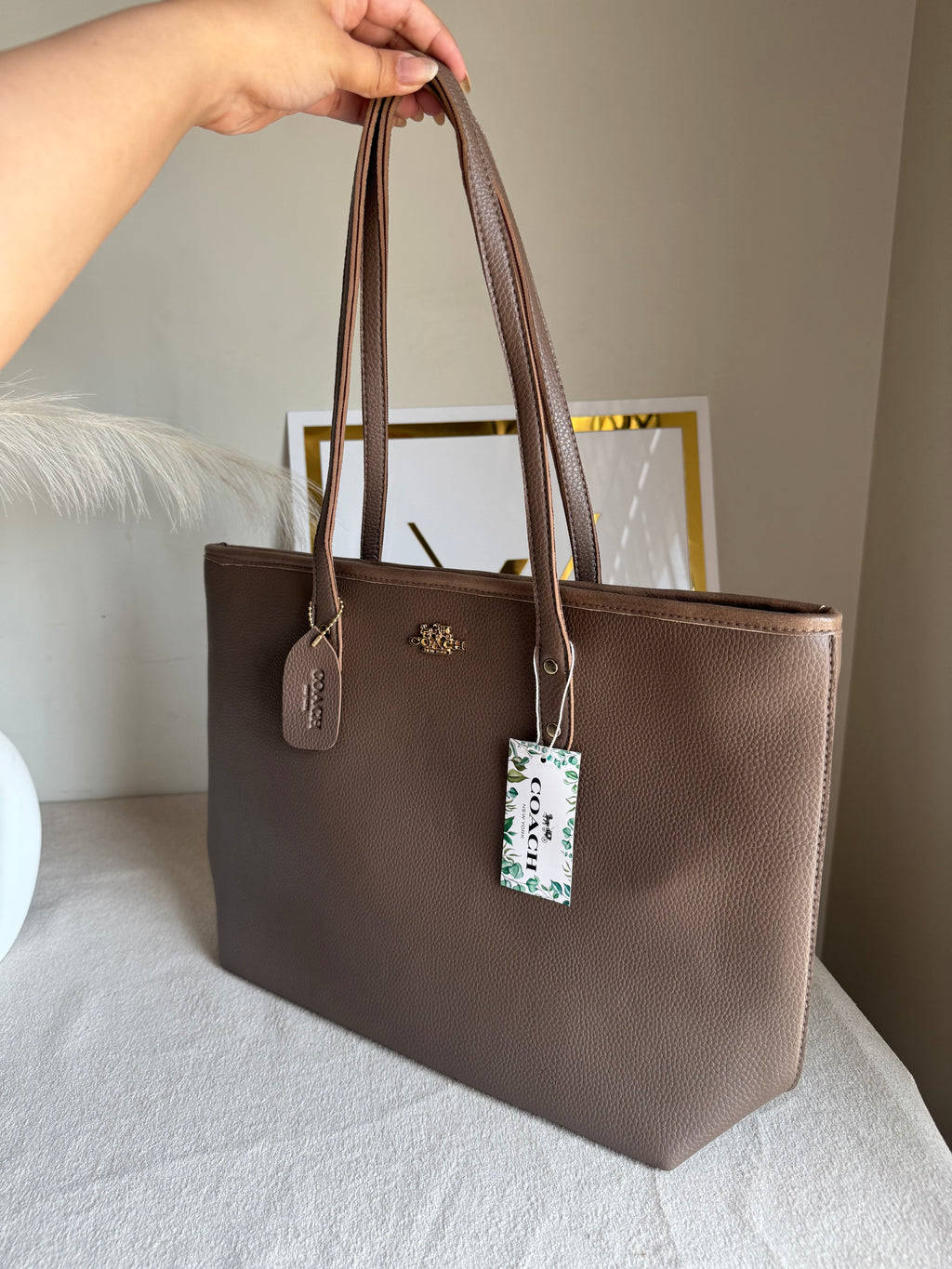 COACH City Tote Bag PREMIUM - Greyish Beige (BOX PACKING)