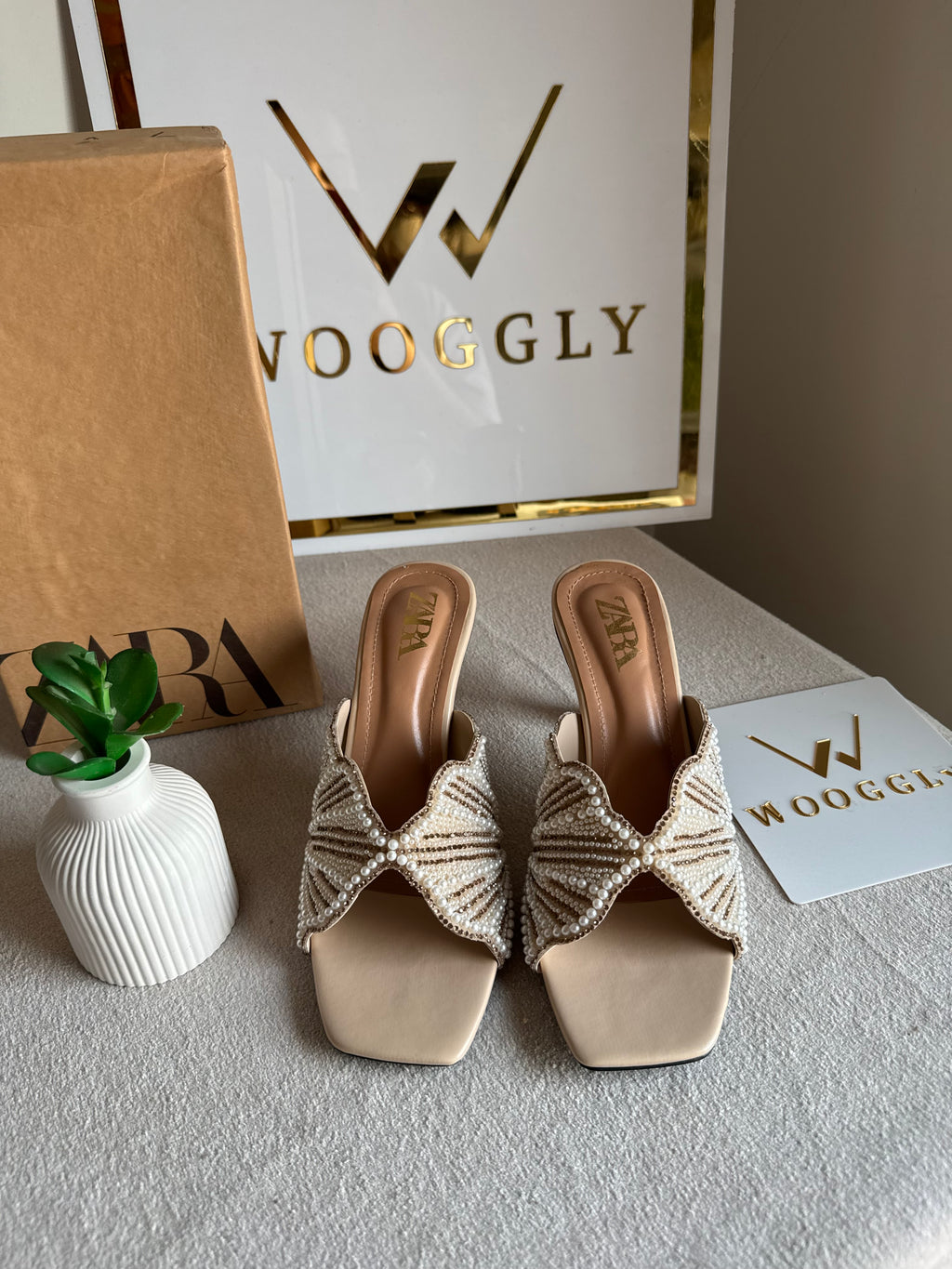 Viral Zara Faux Heels BEIGE with Brand Box