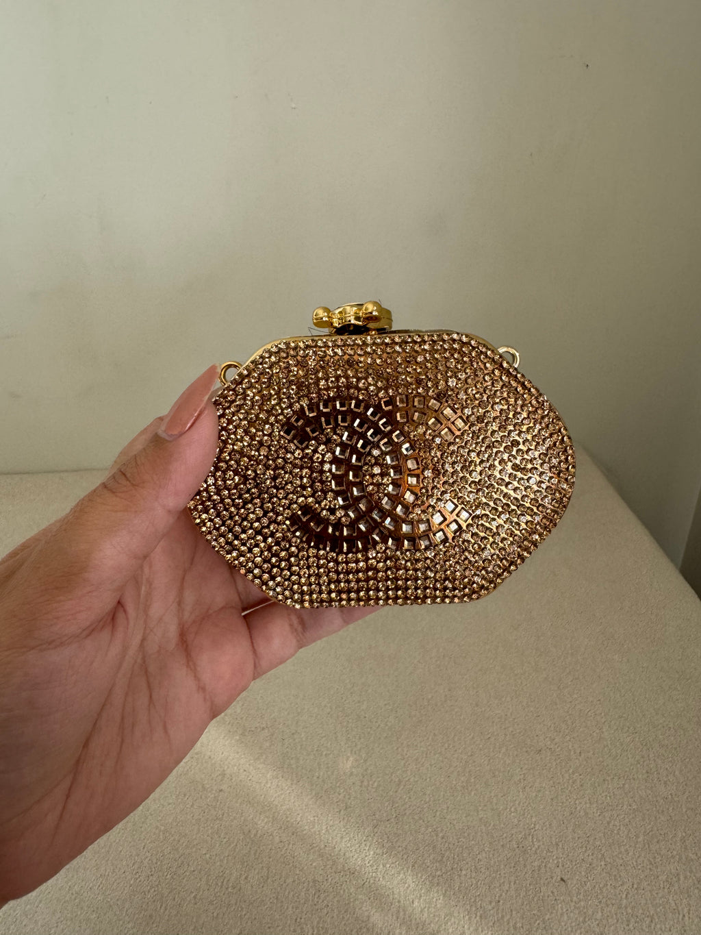 Mini Chanel Embellished Clutch with Chain - Rose Gold