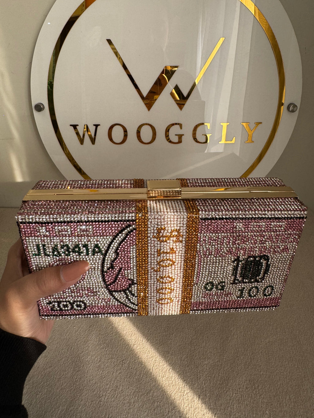 Premium Dollar Clutch - Pink with Chain