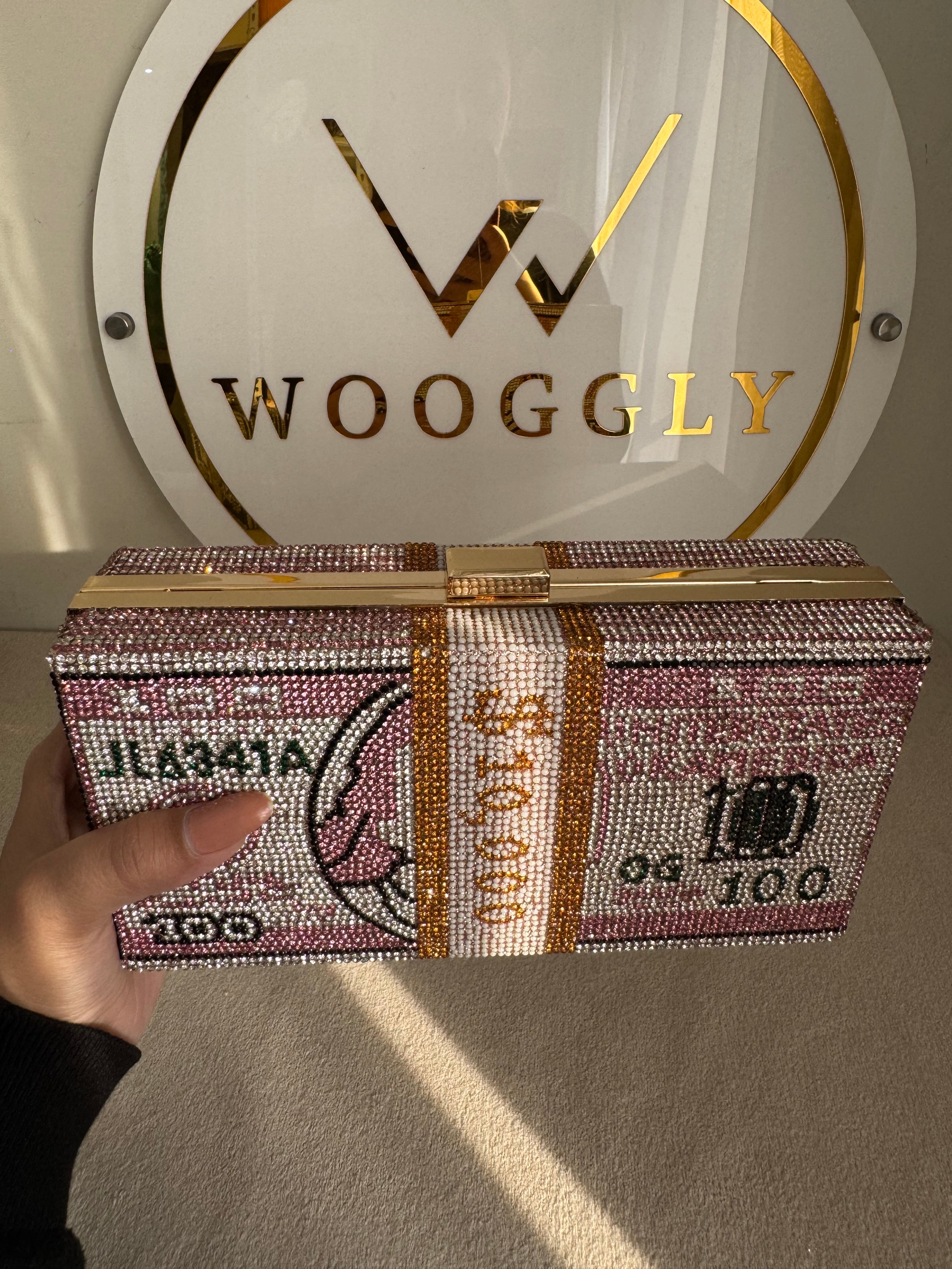 Premium Dollar Clutch - Pink with Chain