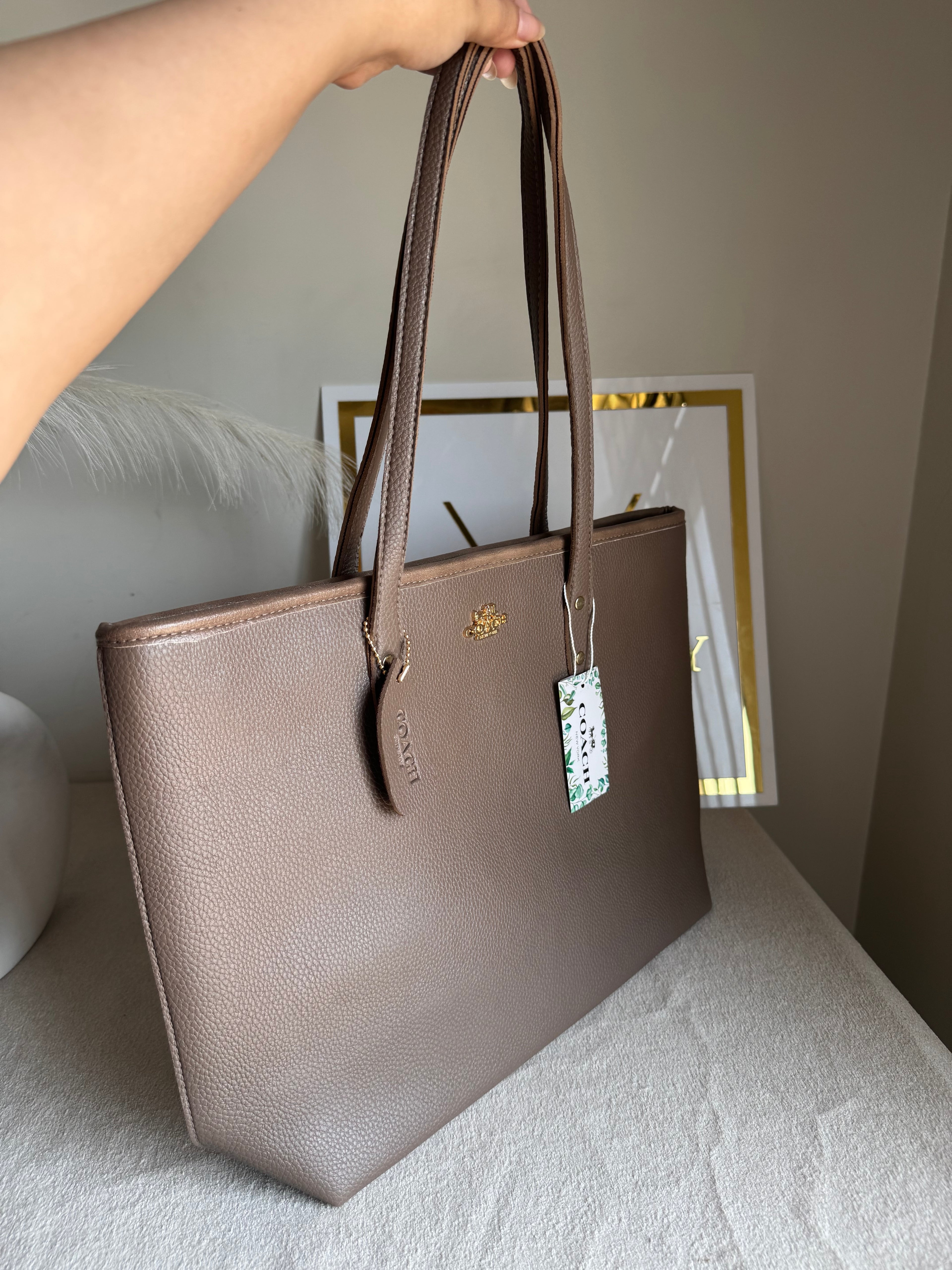 COACH City Tote Bag PREMIUM - Greyish Beige (BOX PACKING)