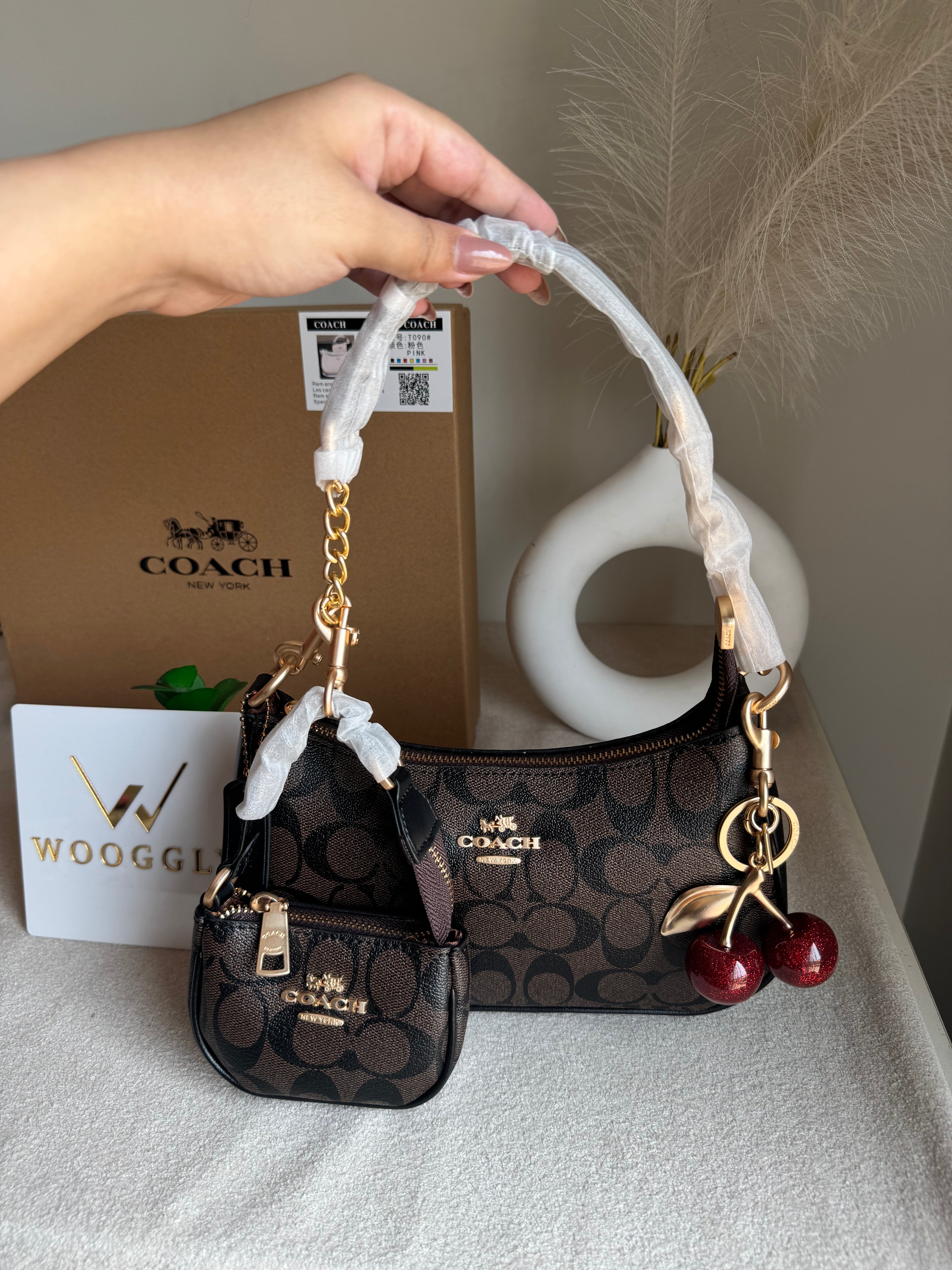 COACH Teri Gift Box with Baby Teri Charm & Coach Cherry Charm - Signature Brown