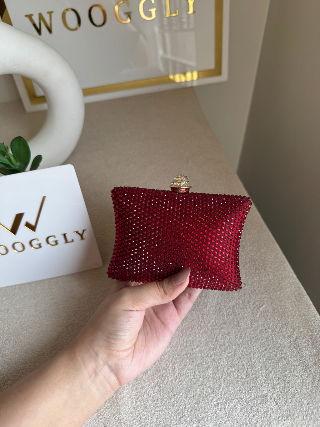 Ella Clutch - Red with Silver Diamontes