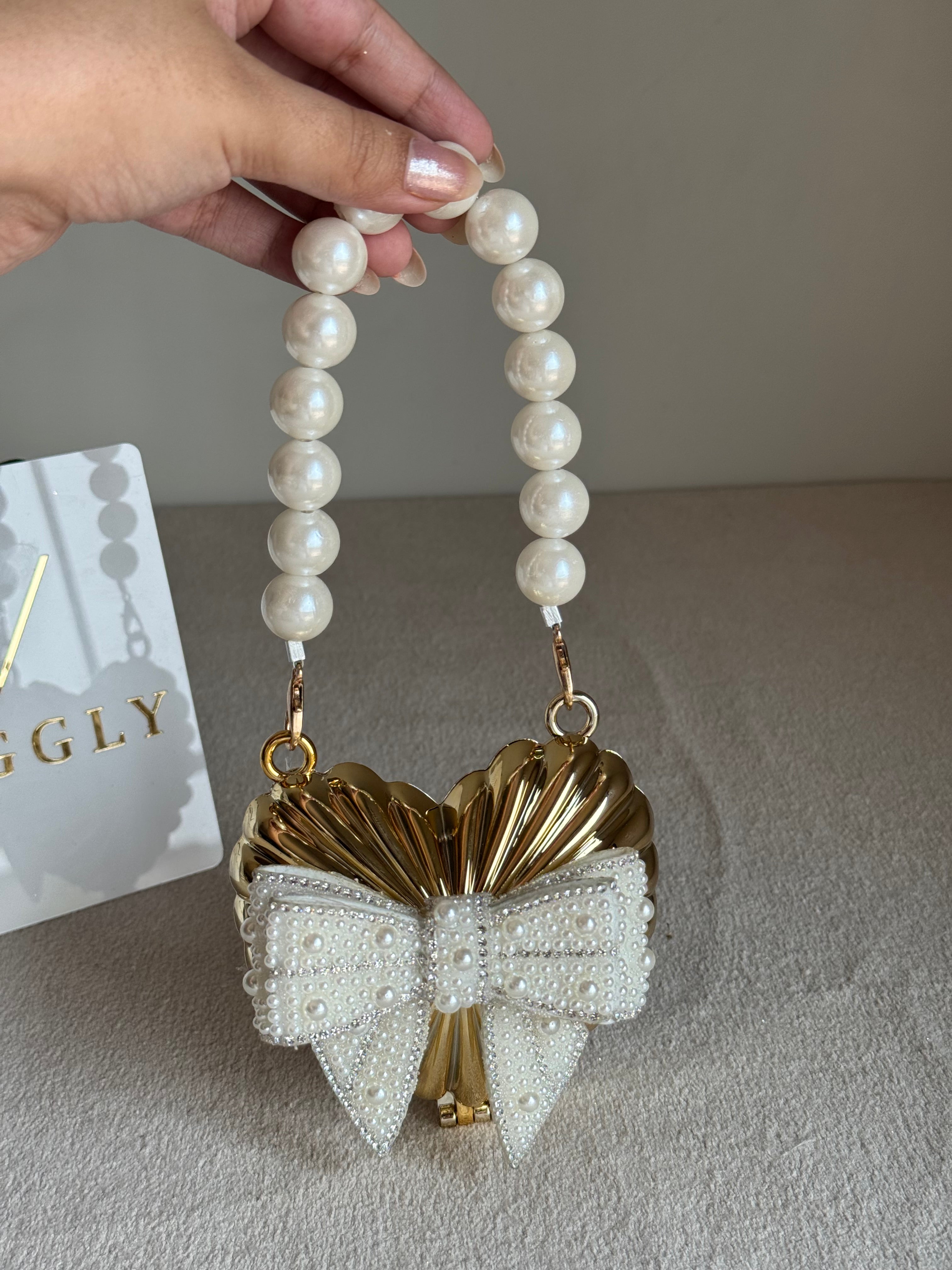 Blush Bow Heart Clutch (Gold)