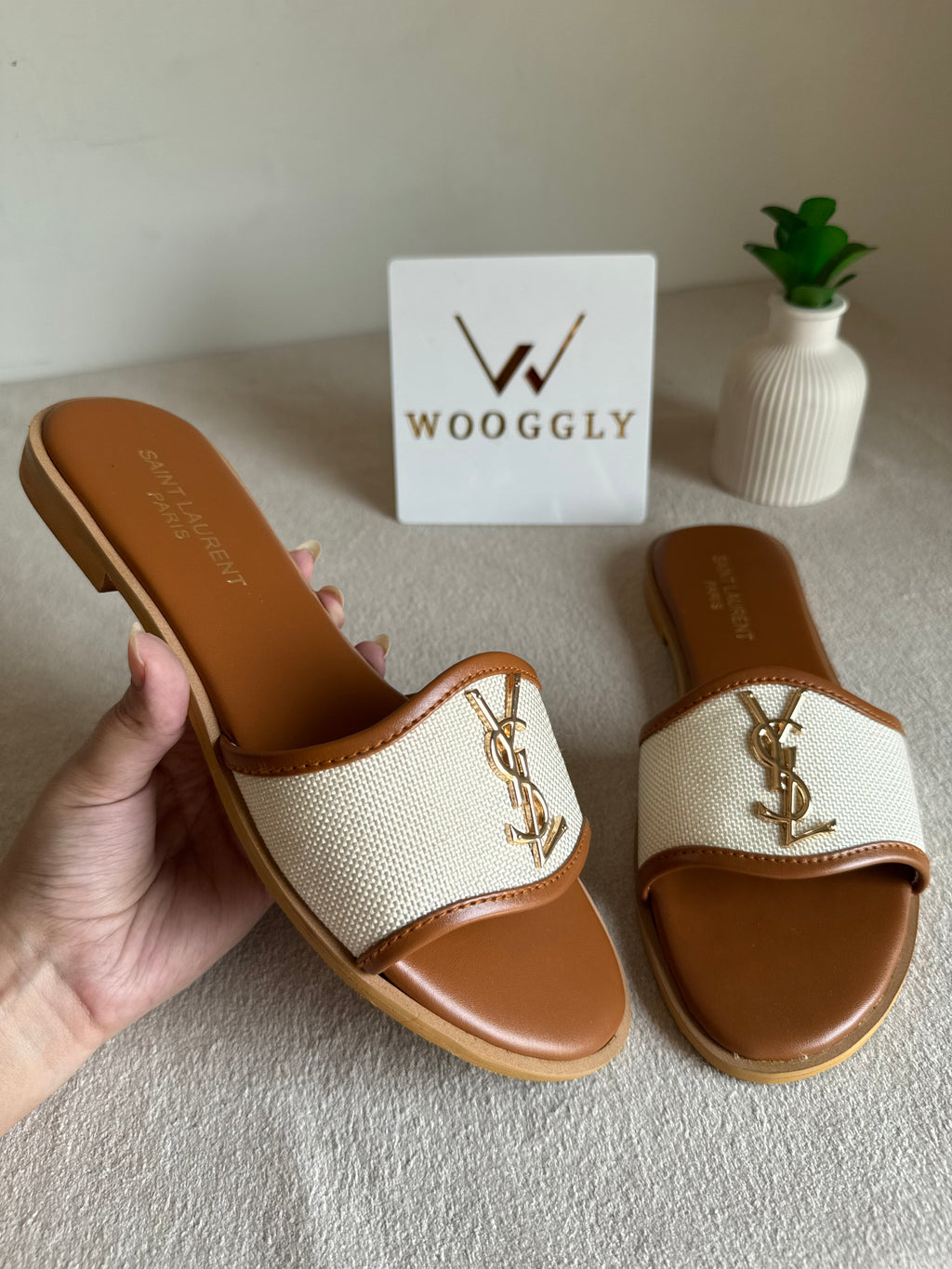 YSL Jute Slides - Beige