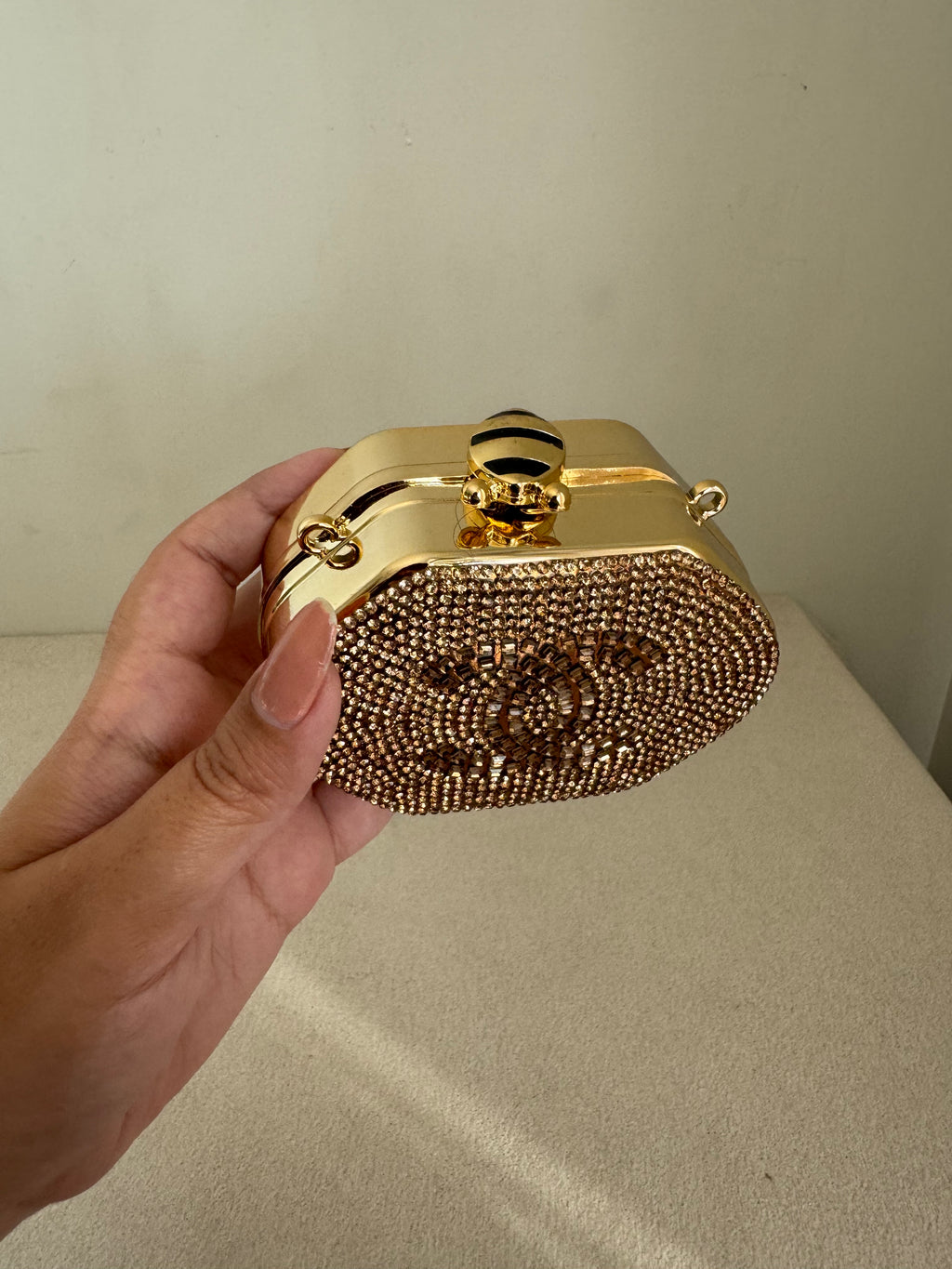 Mini Chanel Embellished Clutch with Chain - Rose Gold
