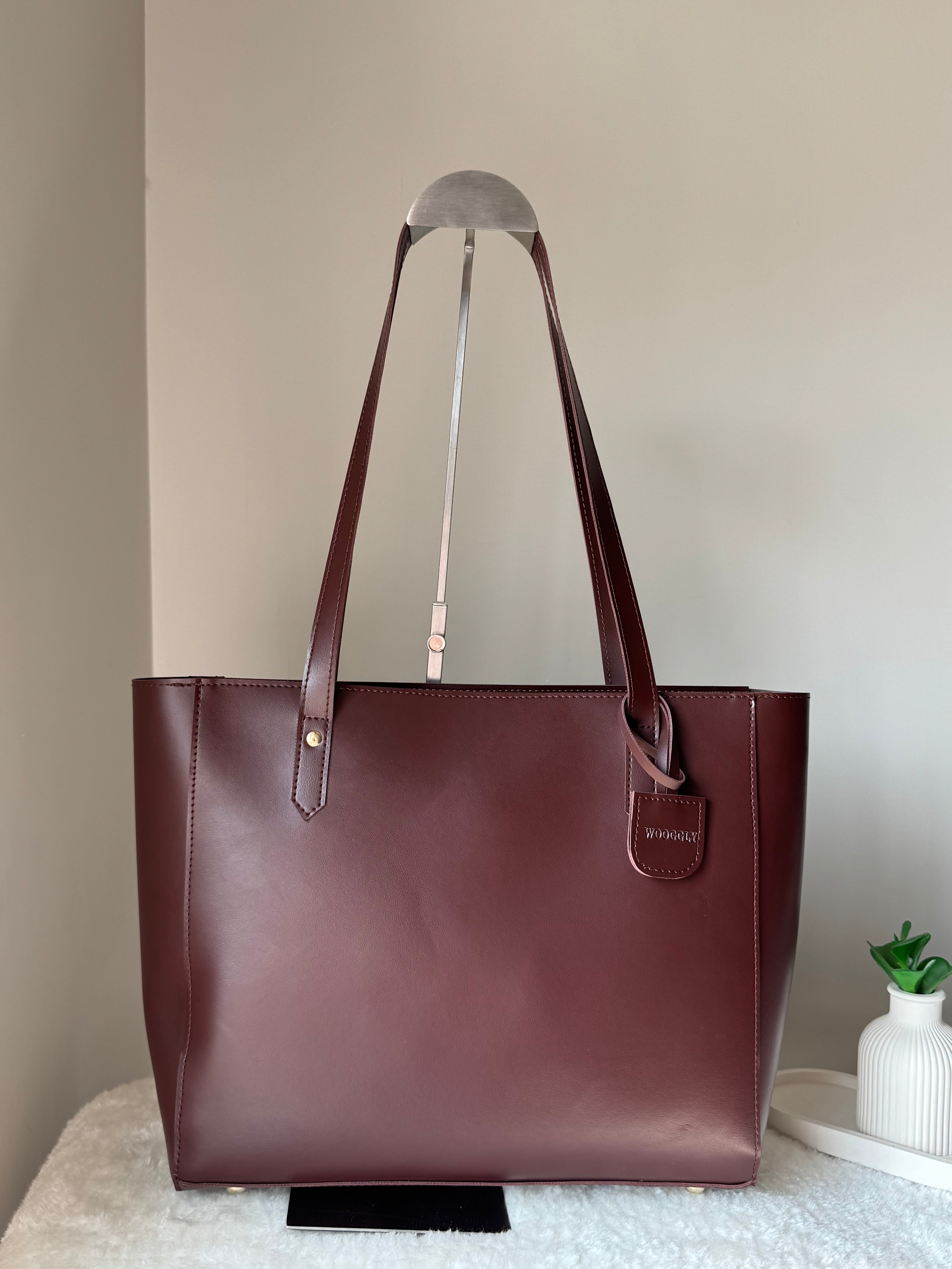 Wooggly Signature Tote Bag with Cherry Charm - Chocolate Brown