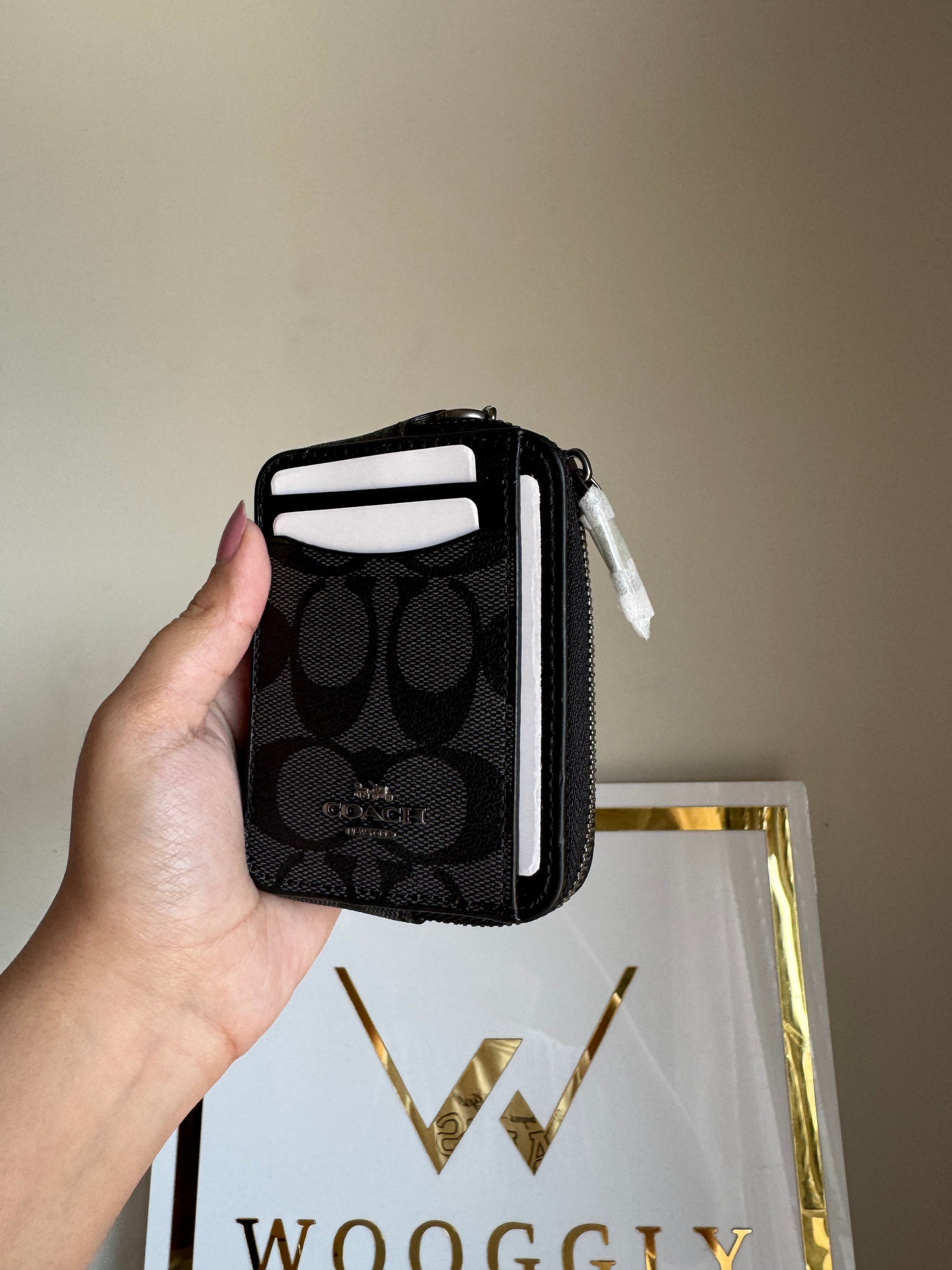 Coach Zip Card Case - Black with Silver Logo