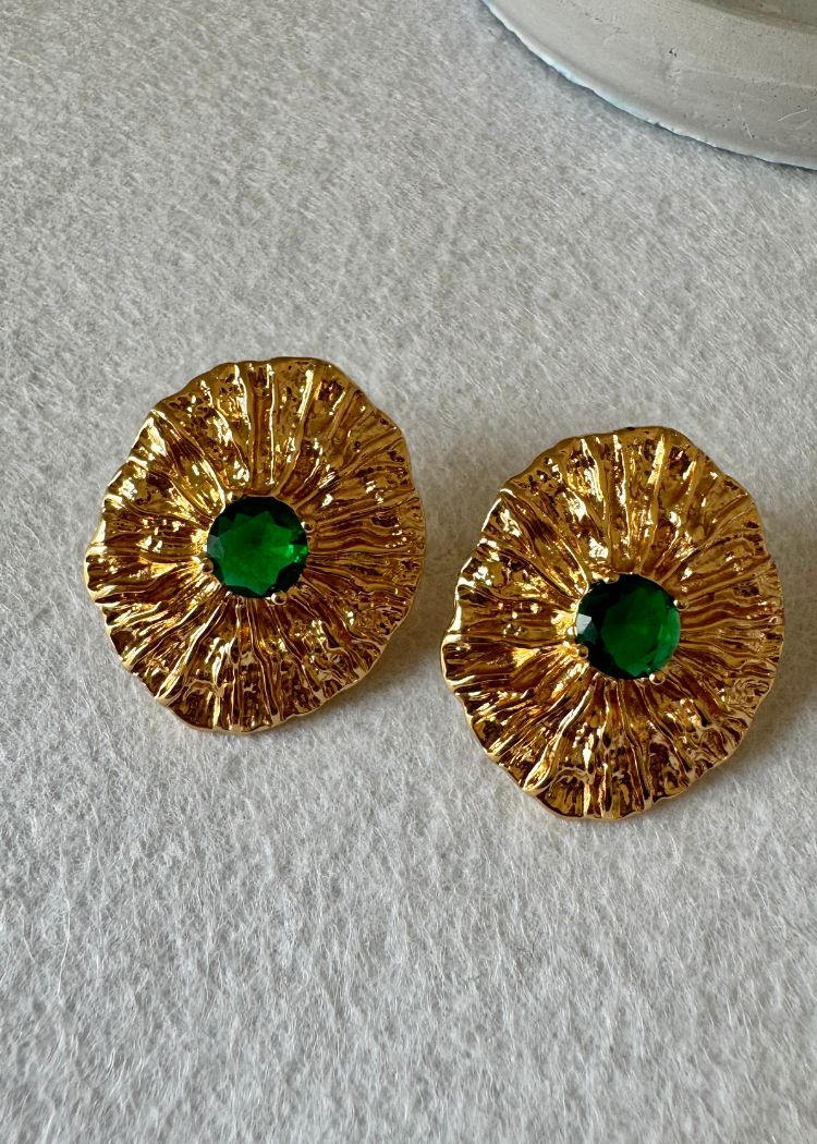 Radiance Studs (Bottle Green & Gold) - 18K Gold Plated