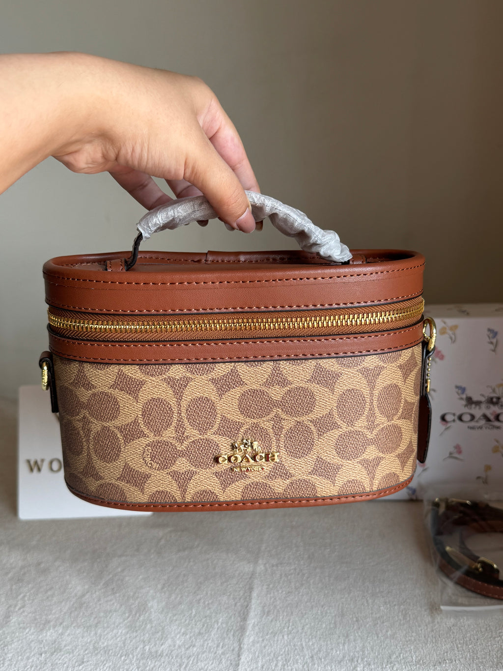 COACH Premium Bucket Bag (Apricot Brown) with Long Strap - BOX PACKING