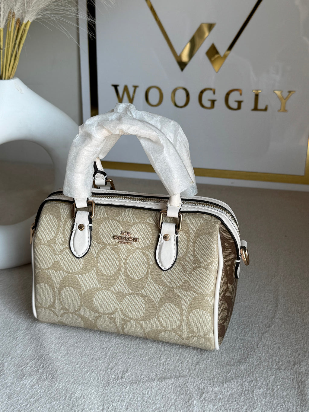 COACH Mini Duffle Bag PREMIUM with Long Strap (Signature Beige) - BOX PACKING