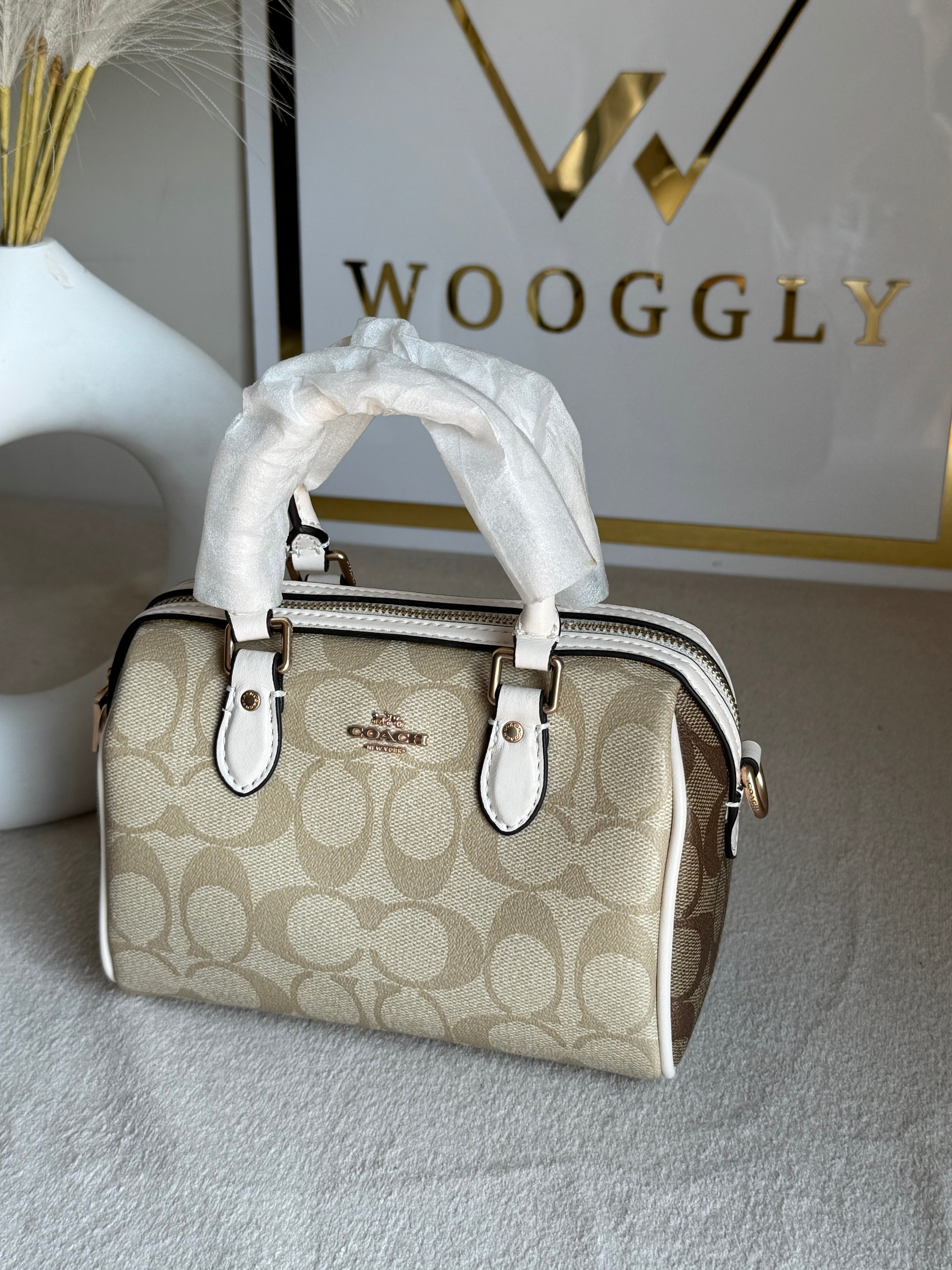 COACH Mini Duffle Bag PREMIUM with Long Strap (Signature Beige) - BOX PACKING
