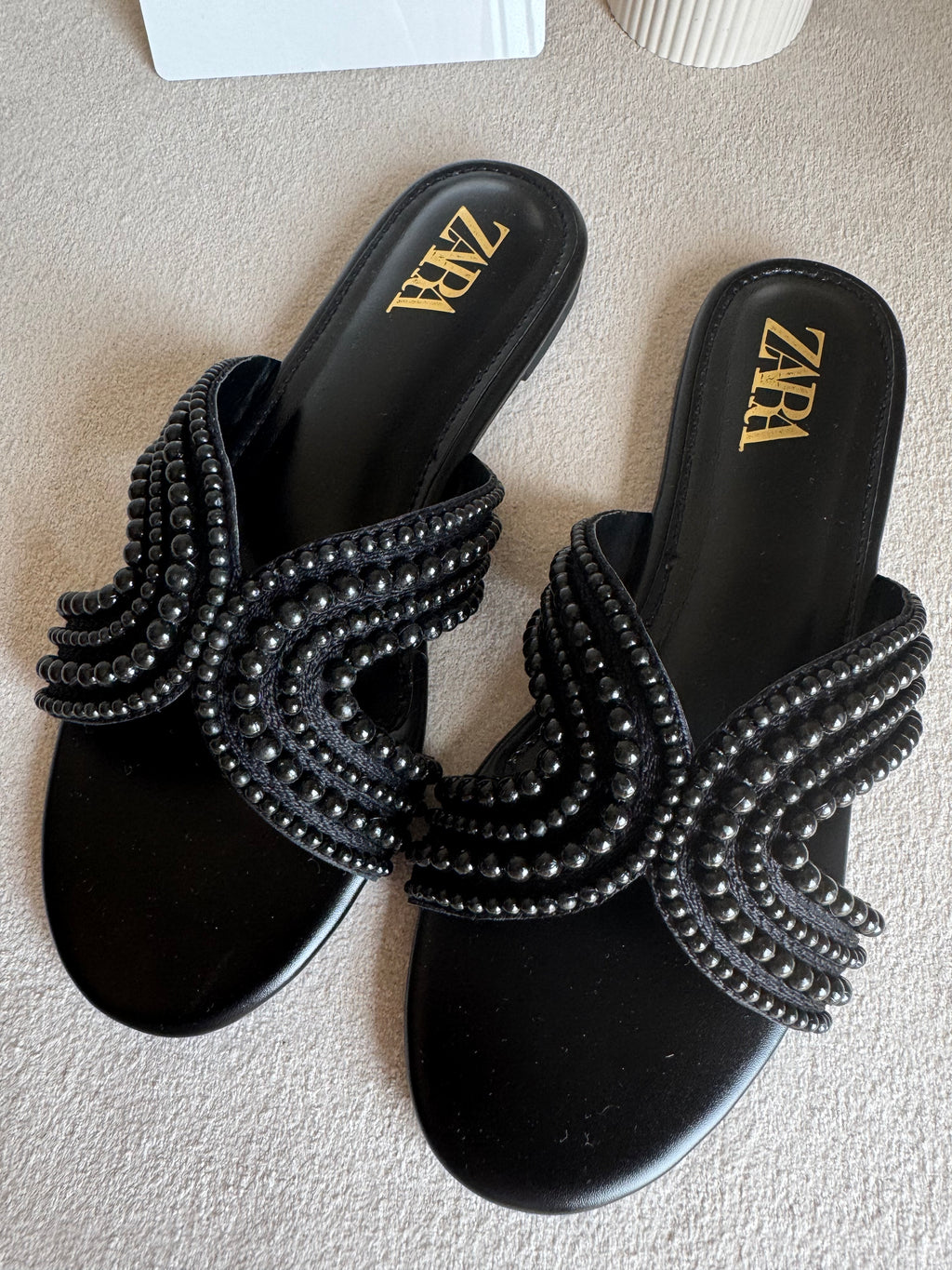 Zara Pearl Slides - Black