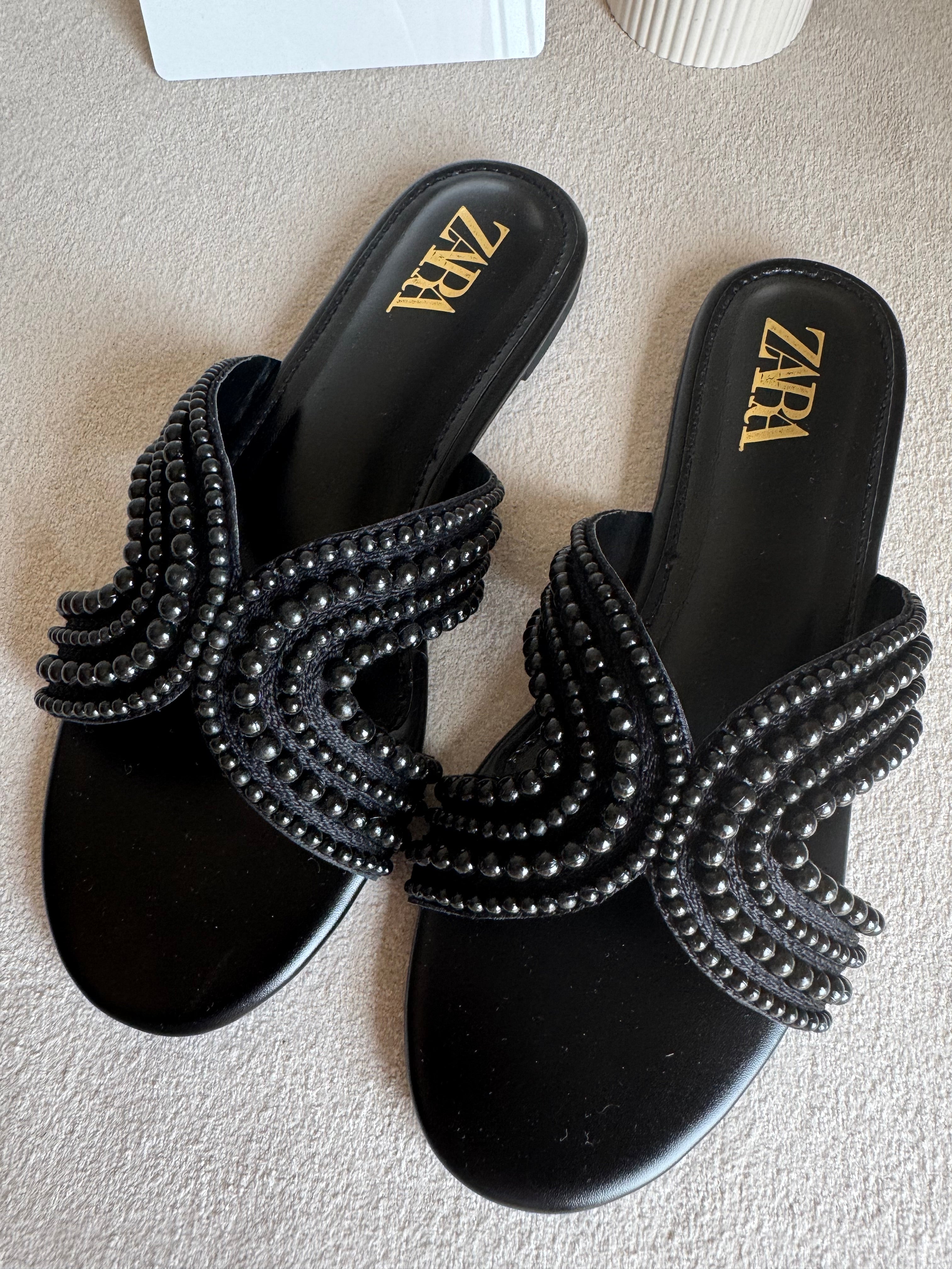 Zara Pearl Slides - Black