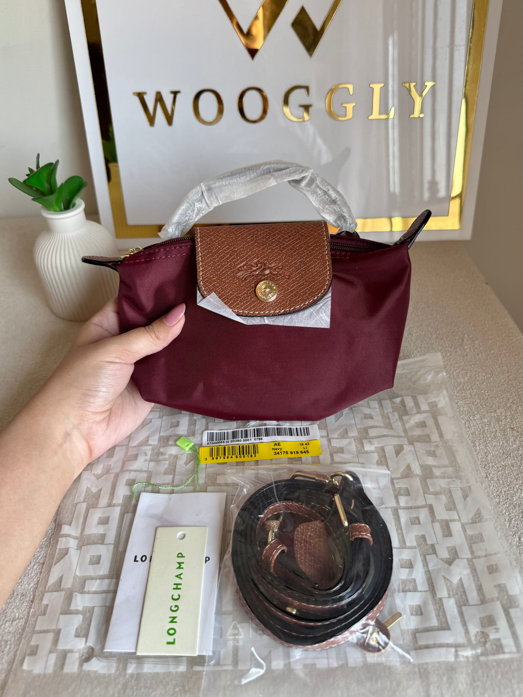Premium LongChamp Crossbody Bag with Strap - Wine Red (WITH BRAND LOGO)