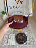 Premium LongChamp Crossbody Bag with Strap - Wine Red (WITH BRAND LOGO)