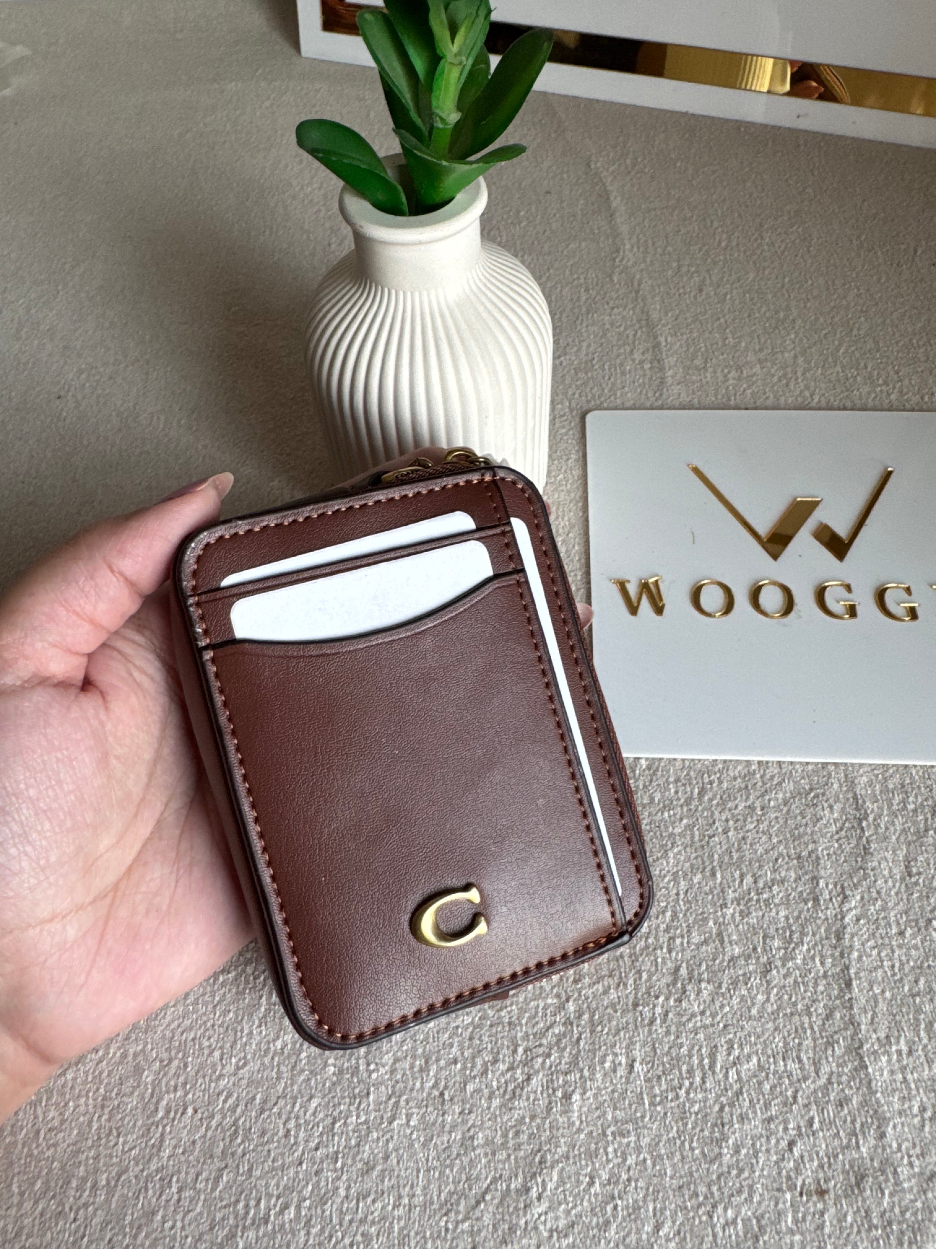 Coach Zip Card Case - Cadbury Brown