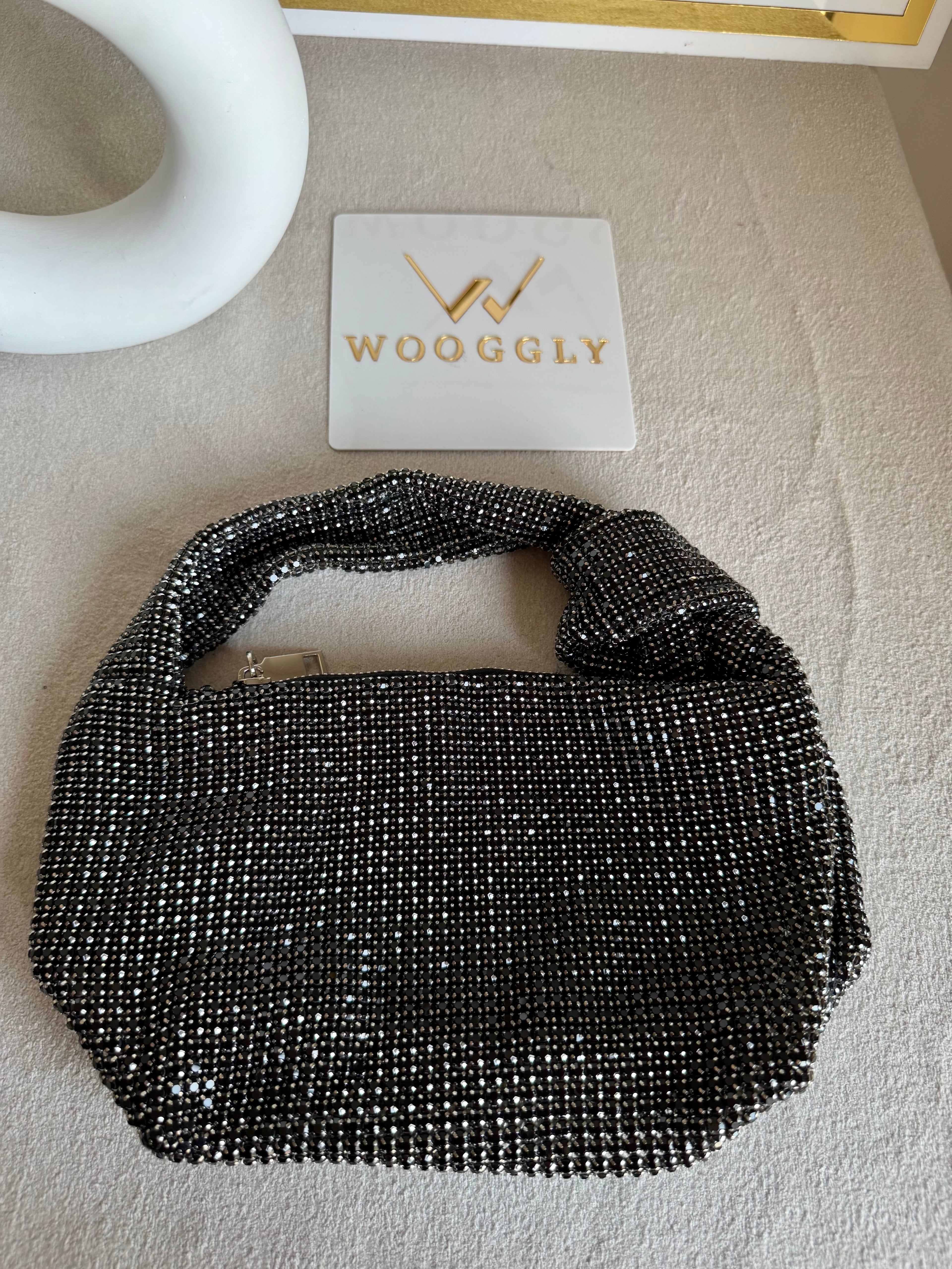 Party Wear Rhinestone Bow Bag - Black