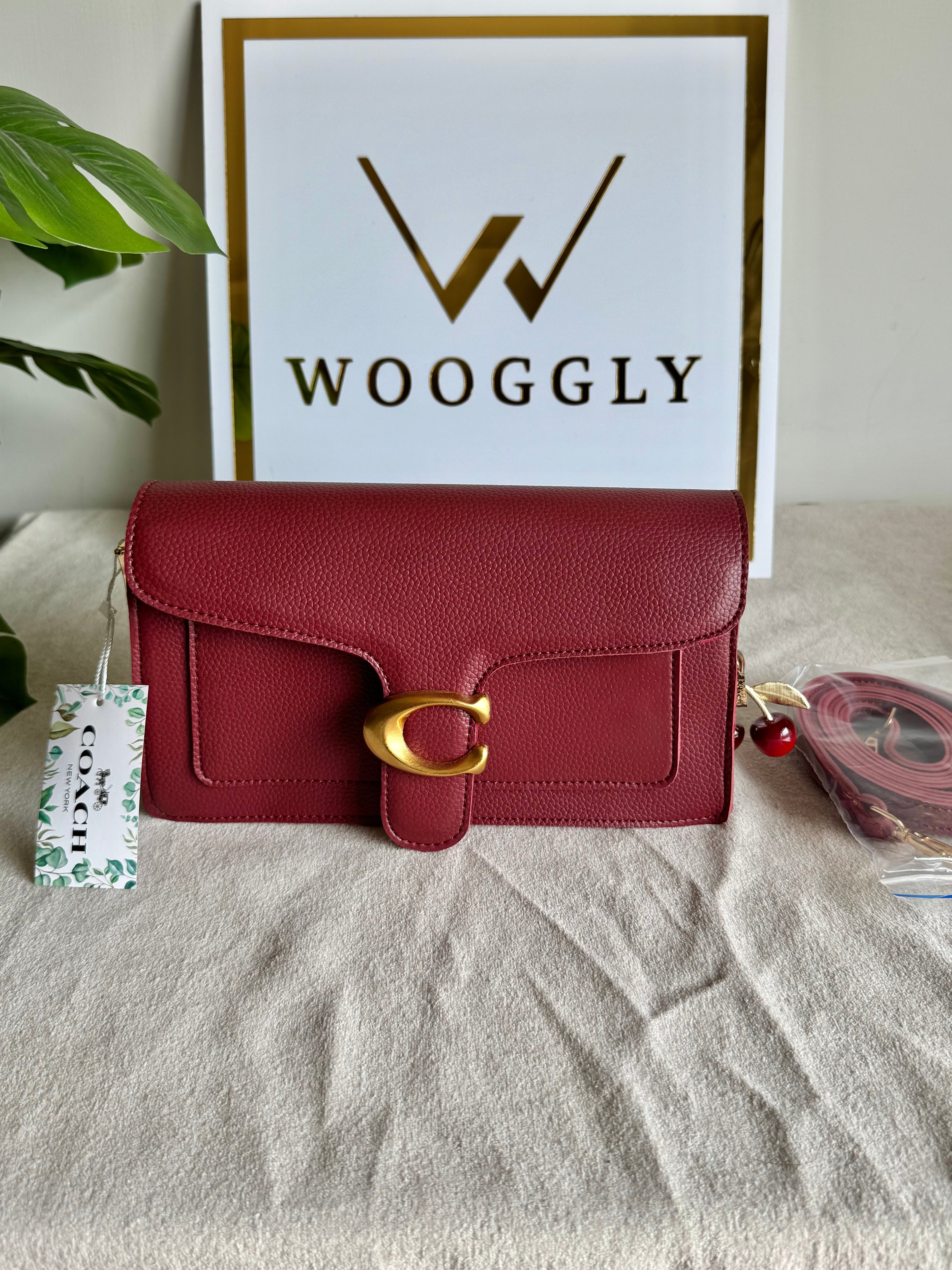 COACH TABBY with Coach Cherry Charm (Maroon)