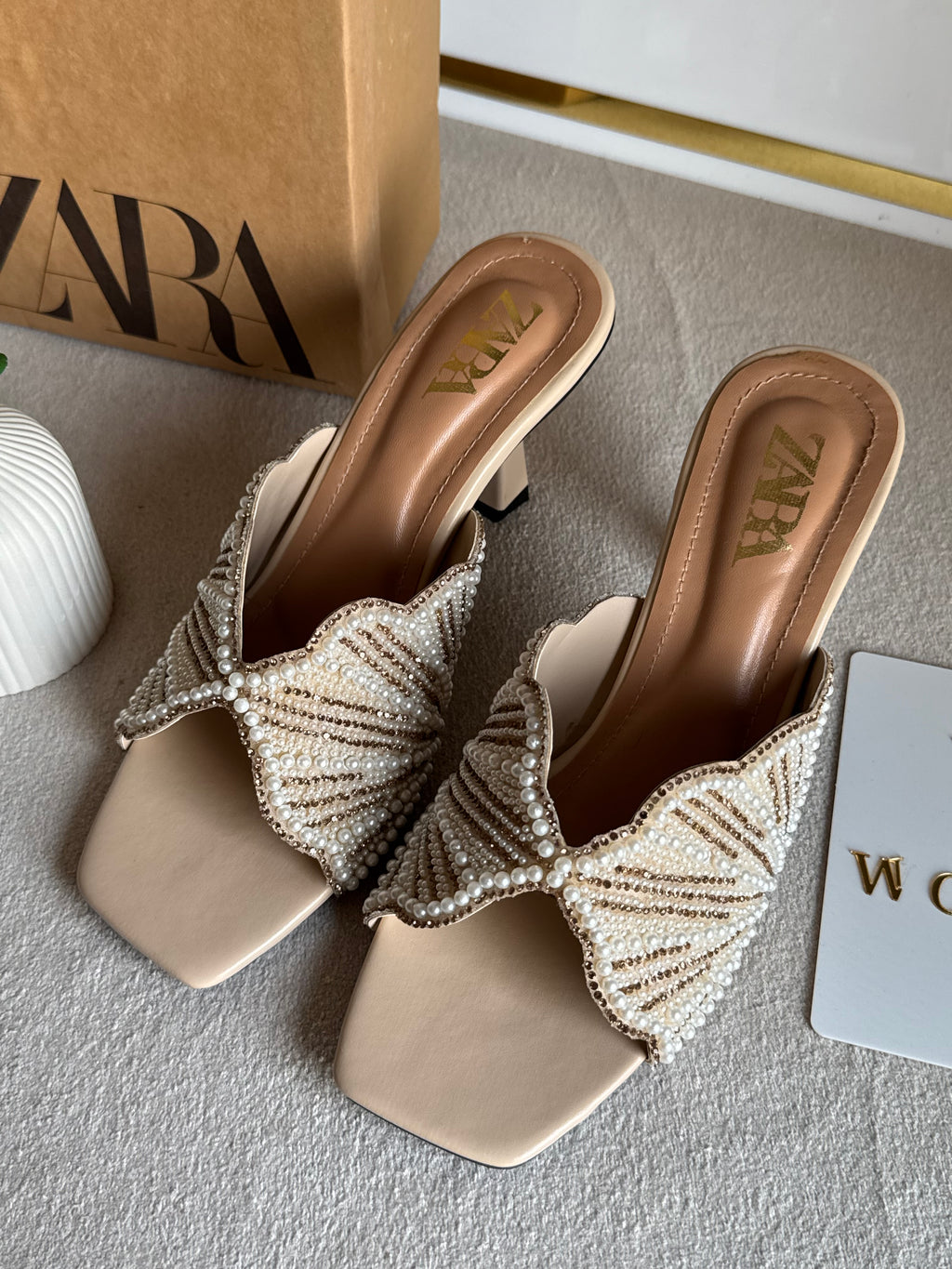 Viral Zara Faux Heels BEIGE with Brand Box