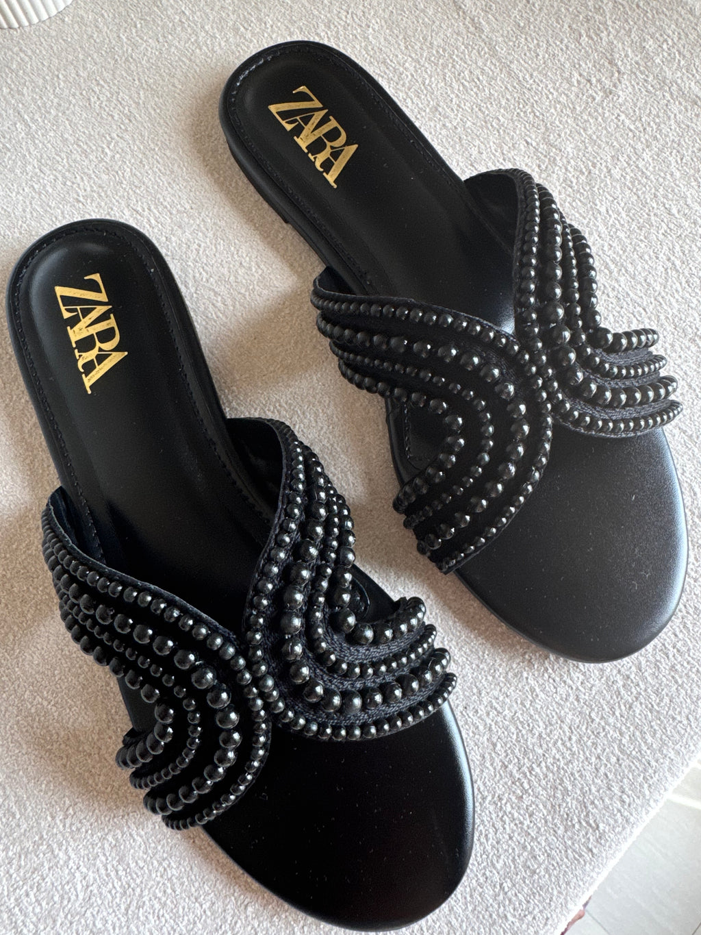 Zara Pearl Slides - Black