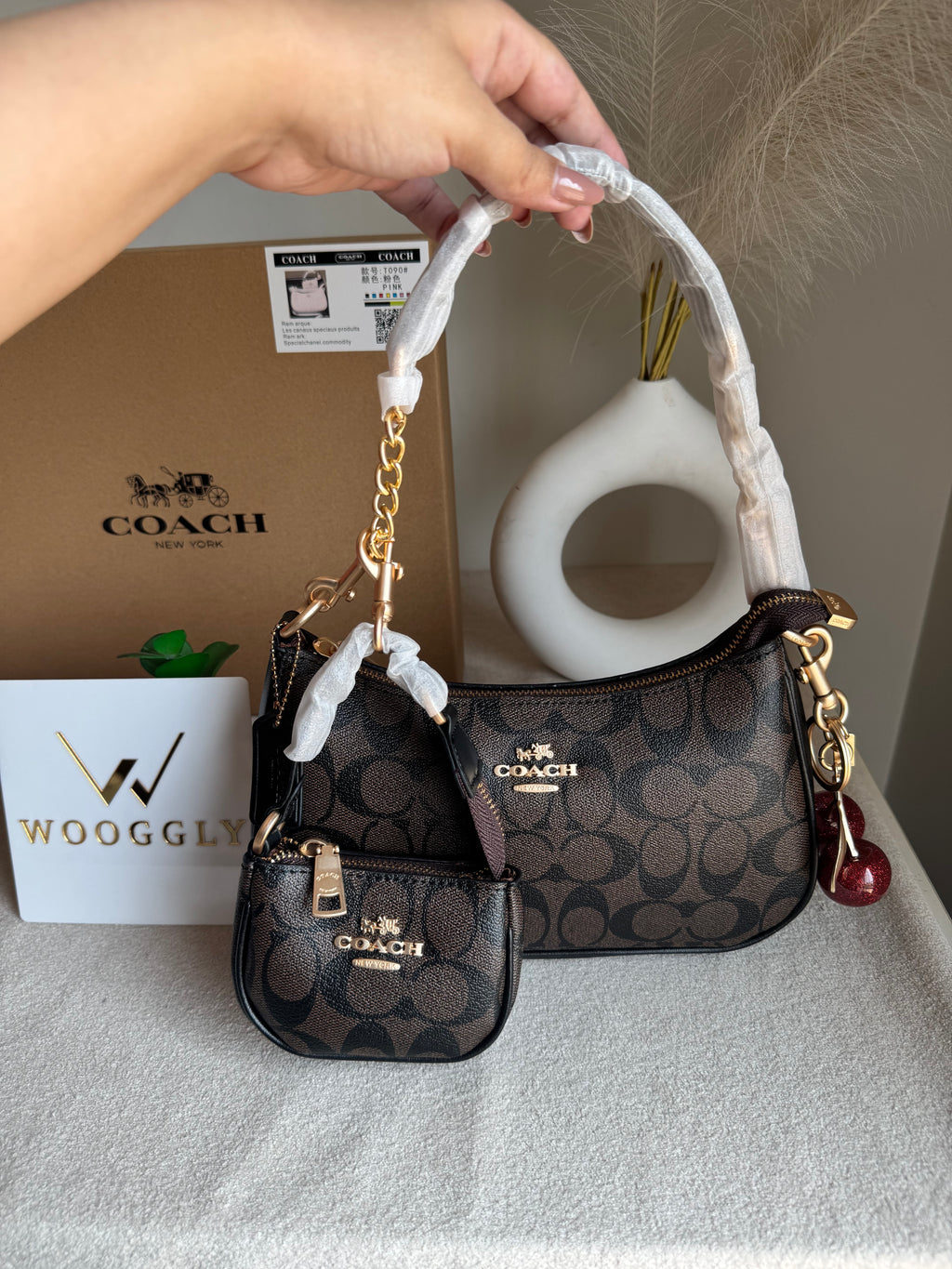 COACH Teri Gift Box with Baby Teri Charm & Coach Cherry Charm - Signature Brown
