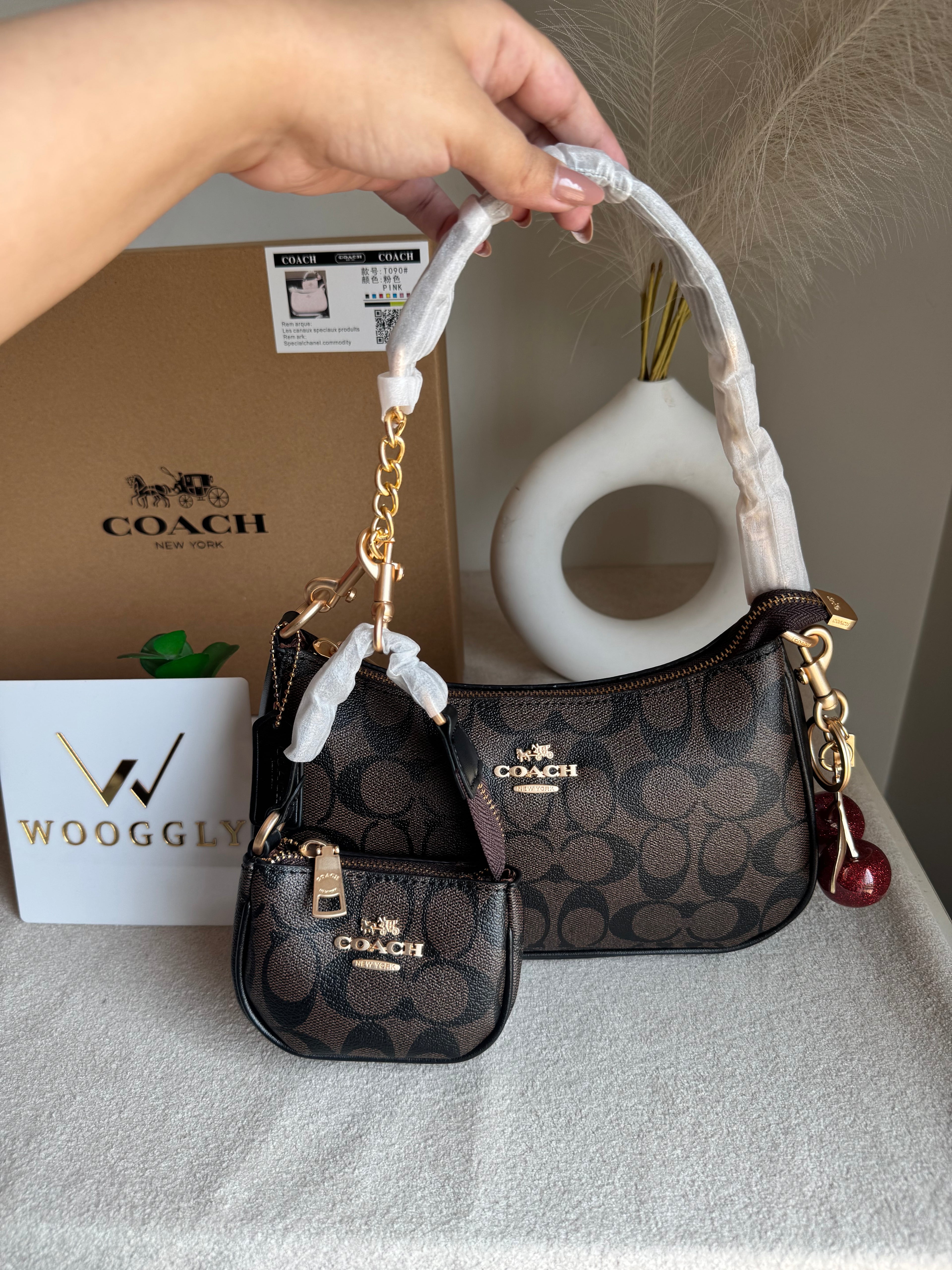 COACH Teri Gift Box with Baby Teri Charm & Coach Cherry Charm - Signature Brown
