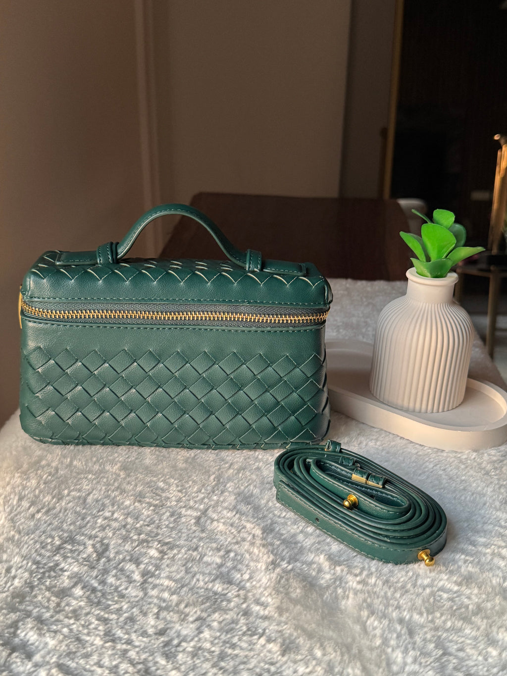 JW Pie Woven Bag with Long Strap (Emerald Green)