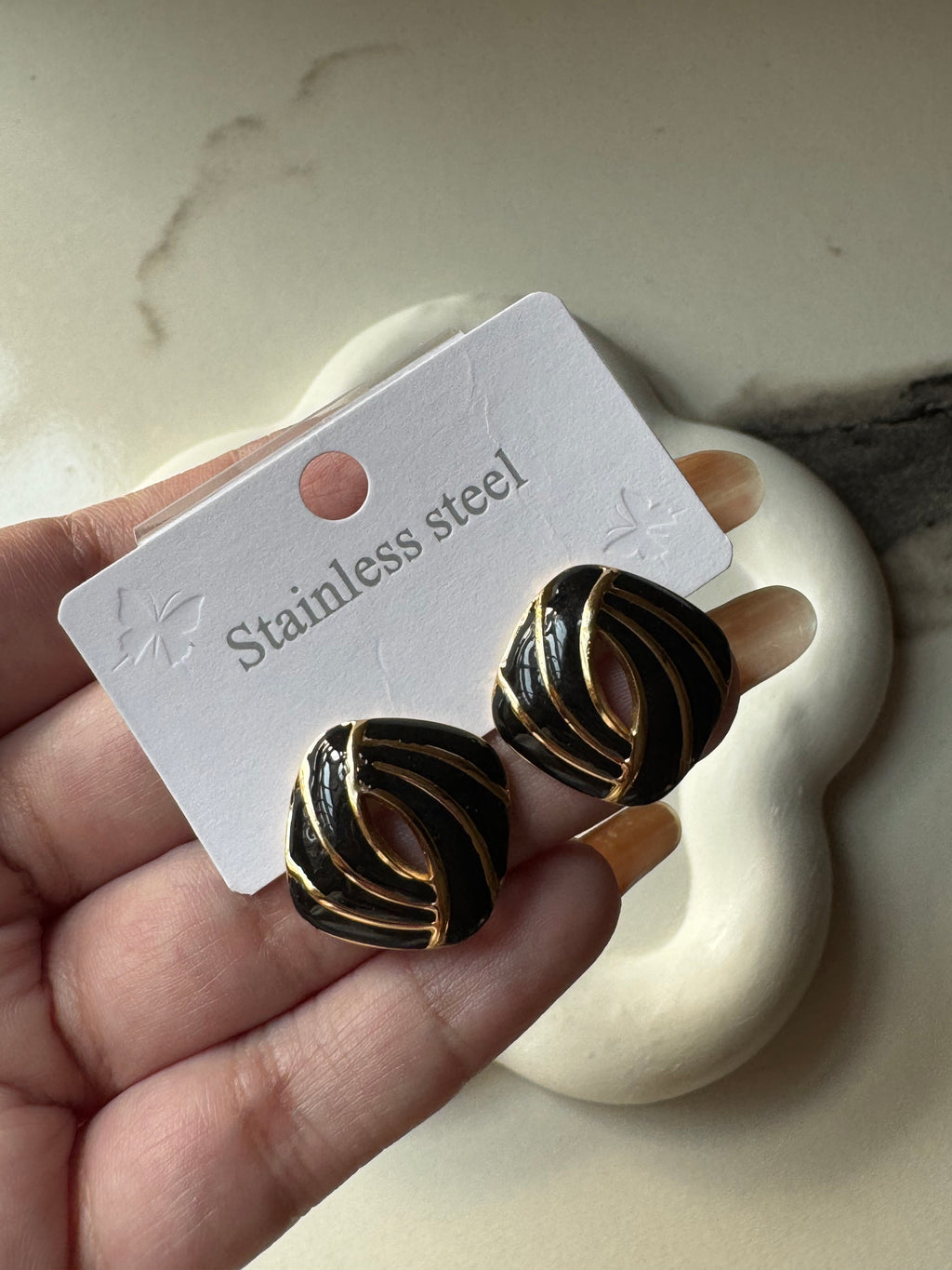 Velvet Edge Studs - Black & Gold