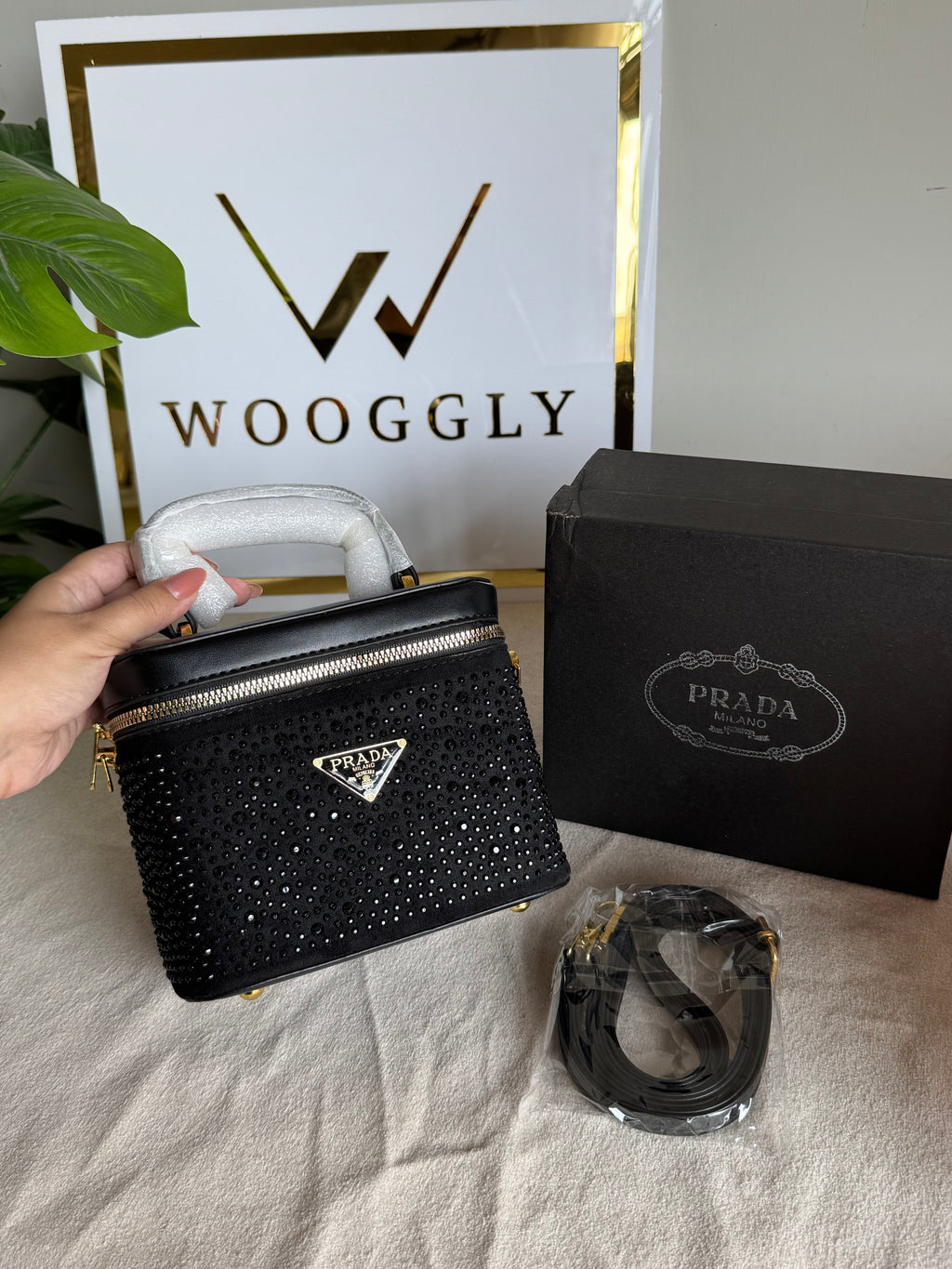 Prada Rhinestone Bucket Bag (Black)