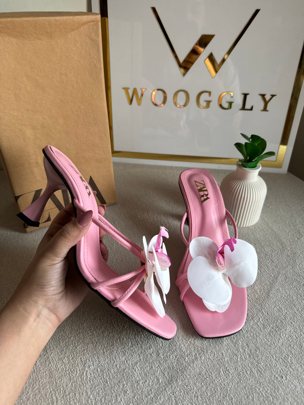 Zara Flower Heels BABY PINK - with Brand Box