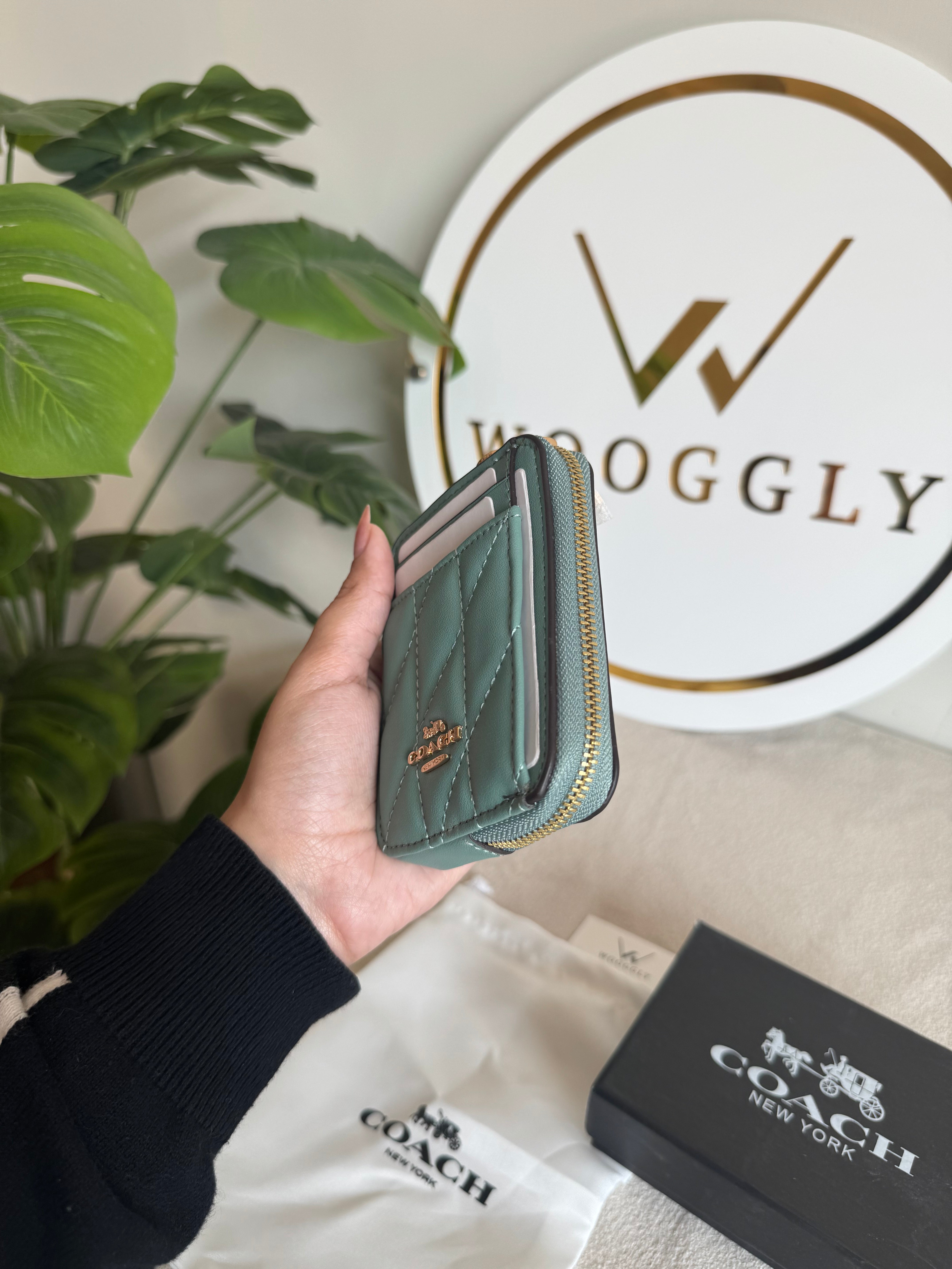 Coach Zip Card Case with Box Packing - Turquoise