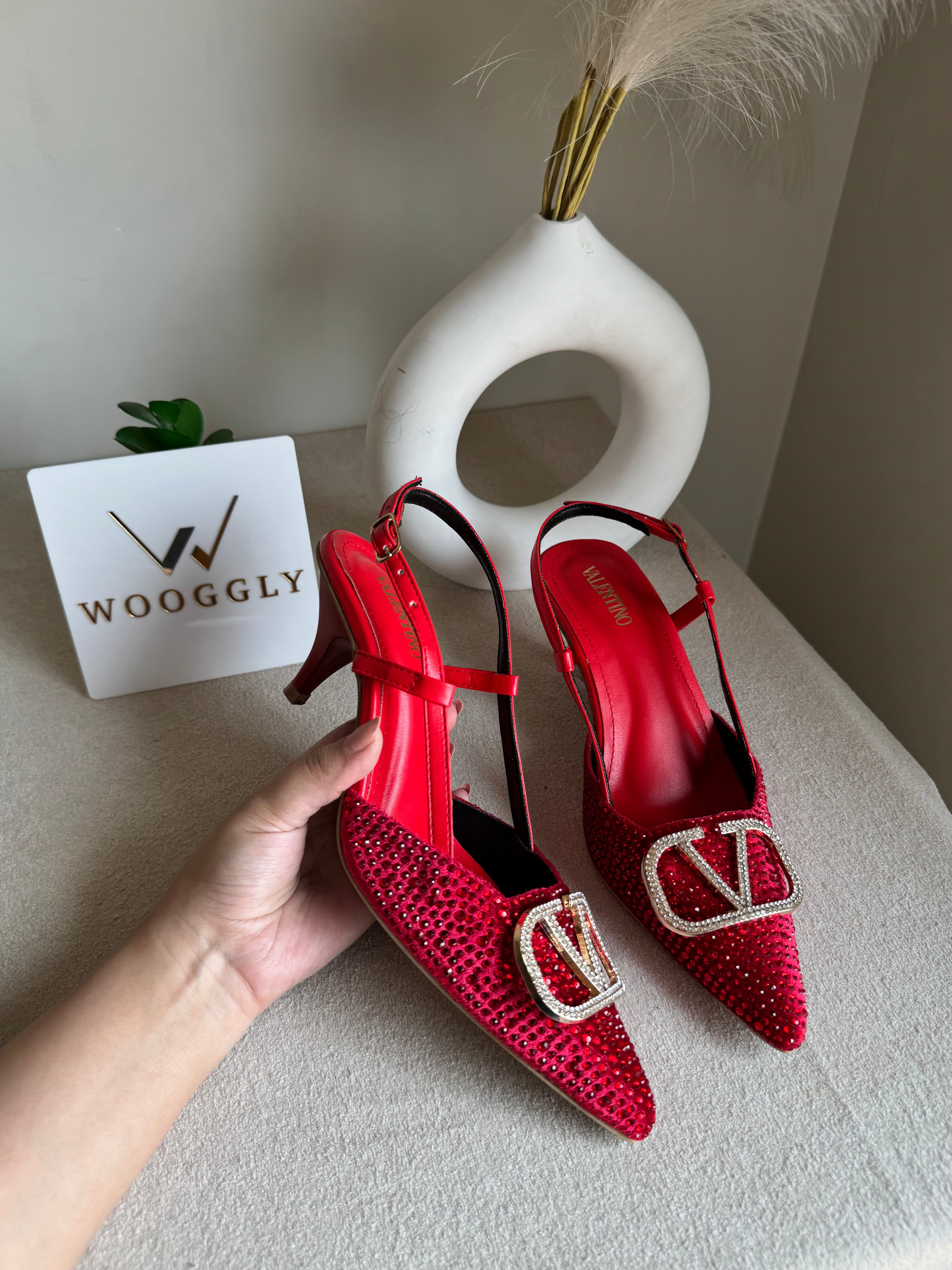 Essential Valentino Red Diamontee Heels