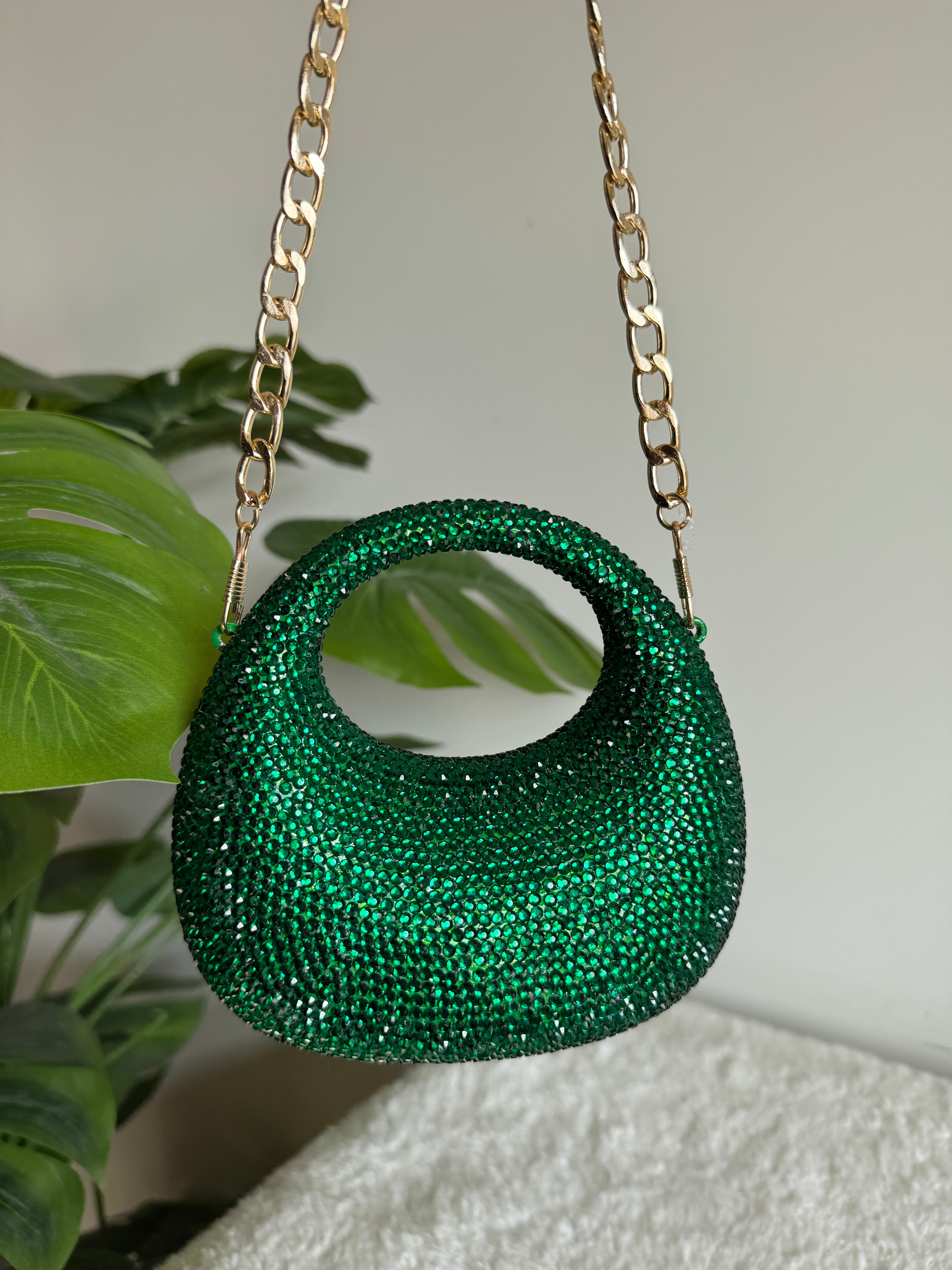 Viral Swarovski Metallic Clutch - Mini Emerald Green