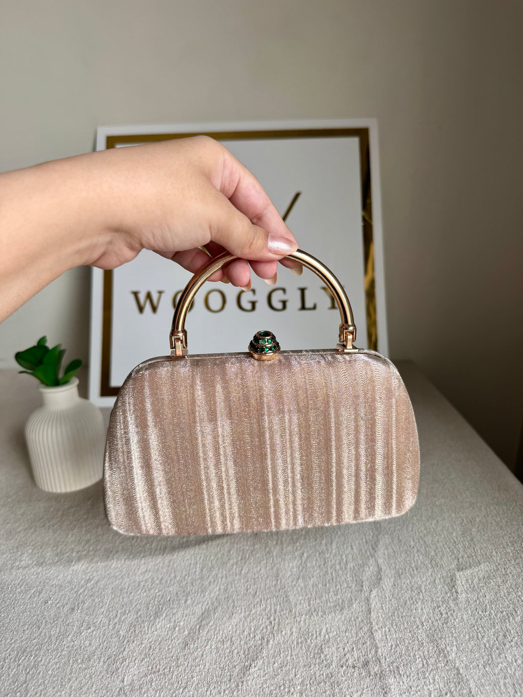 Satin Glow Clutch (Rose Gold)