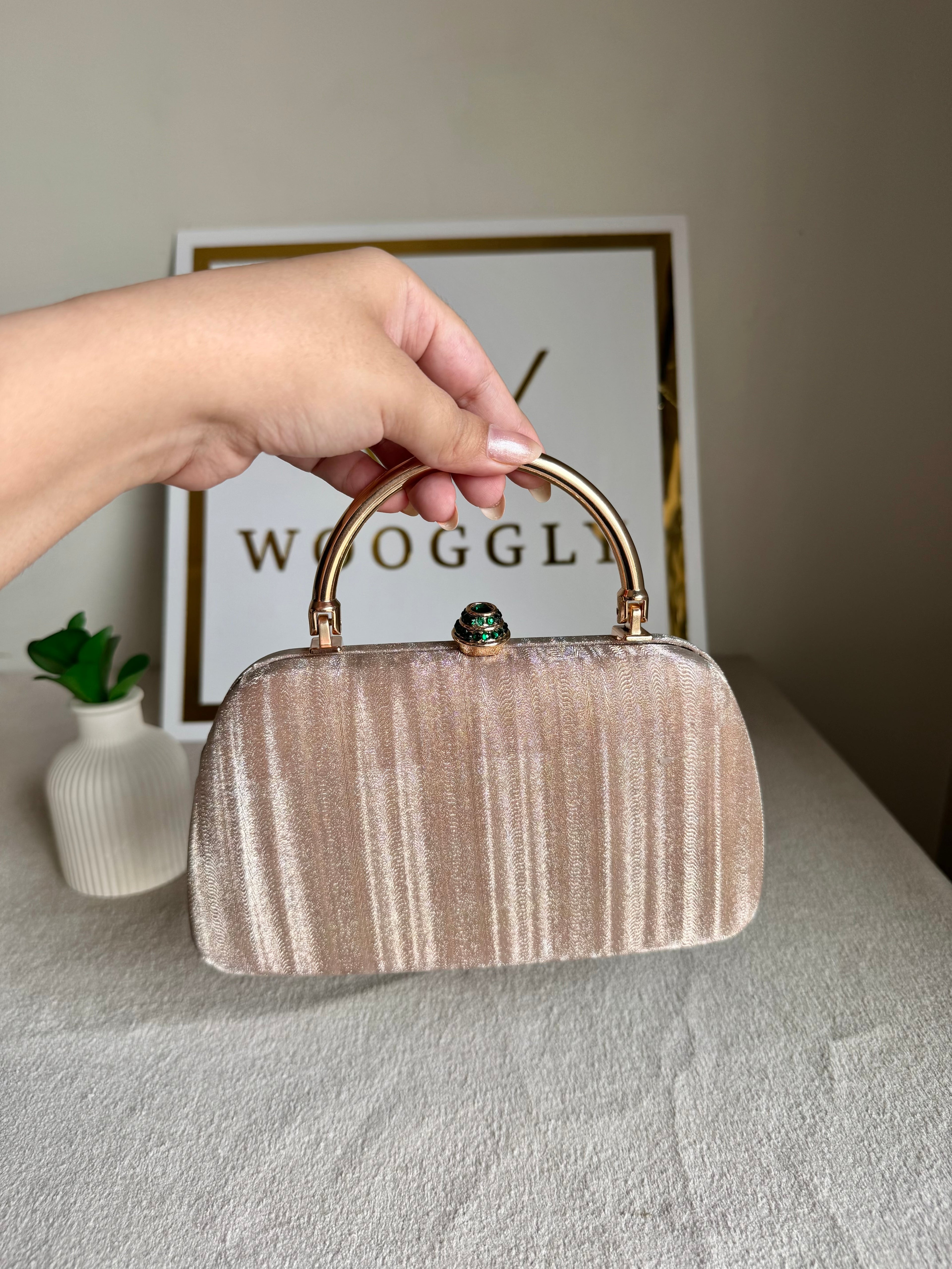 Satin Glow Clutch (Rose Gold)