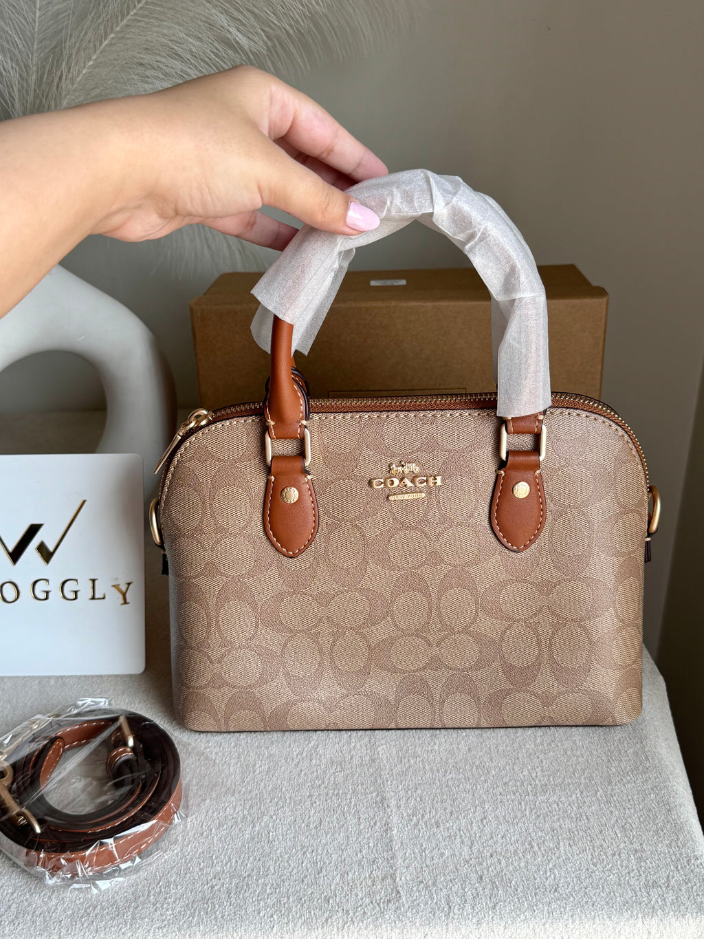 COACH PREMIUM Hand Bag (Apricot Brown) BOX PACKING