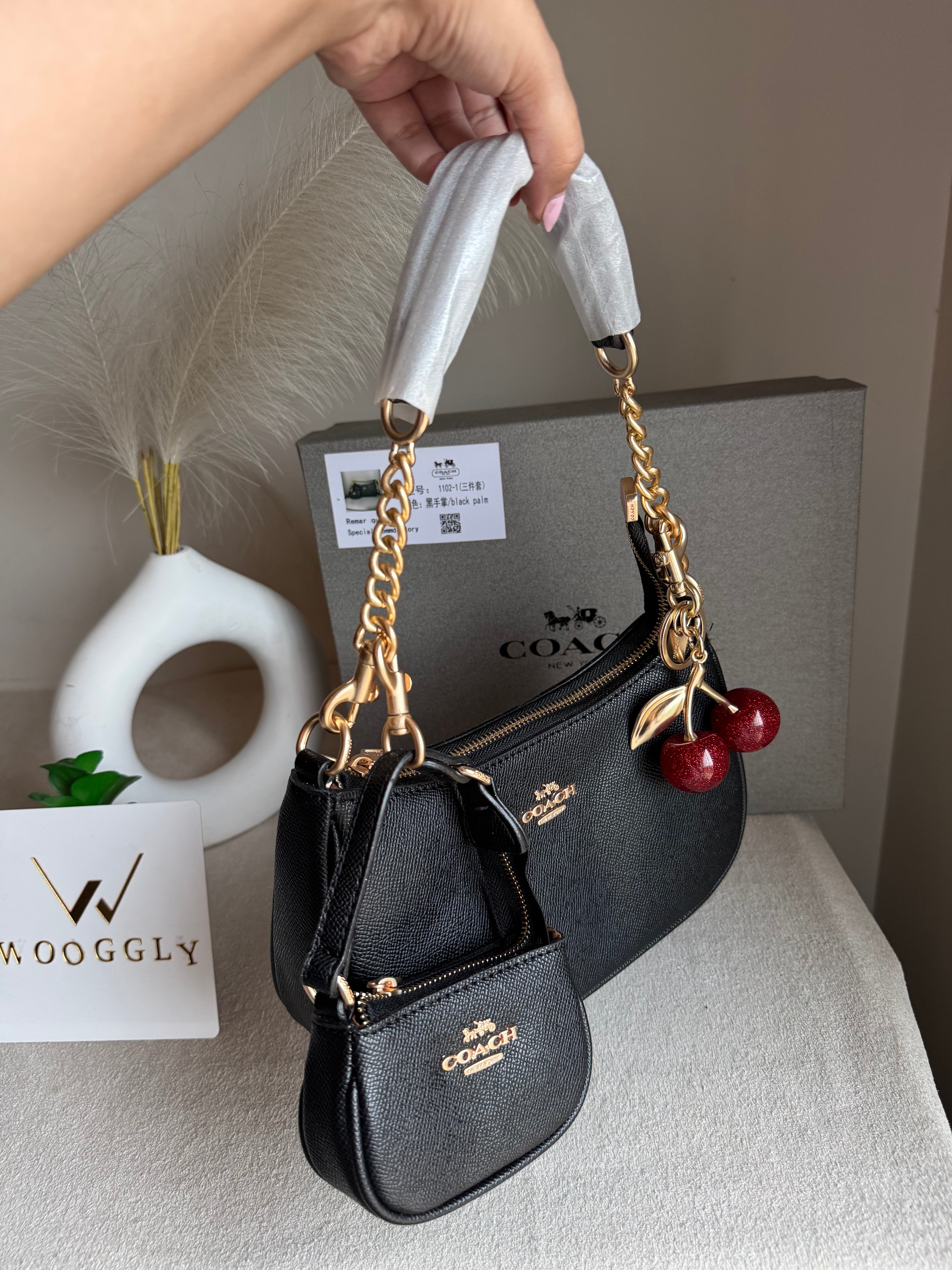 COACH Teri Gift Box with Baby Teri Charm & Coach Cherry Charm - Black