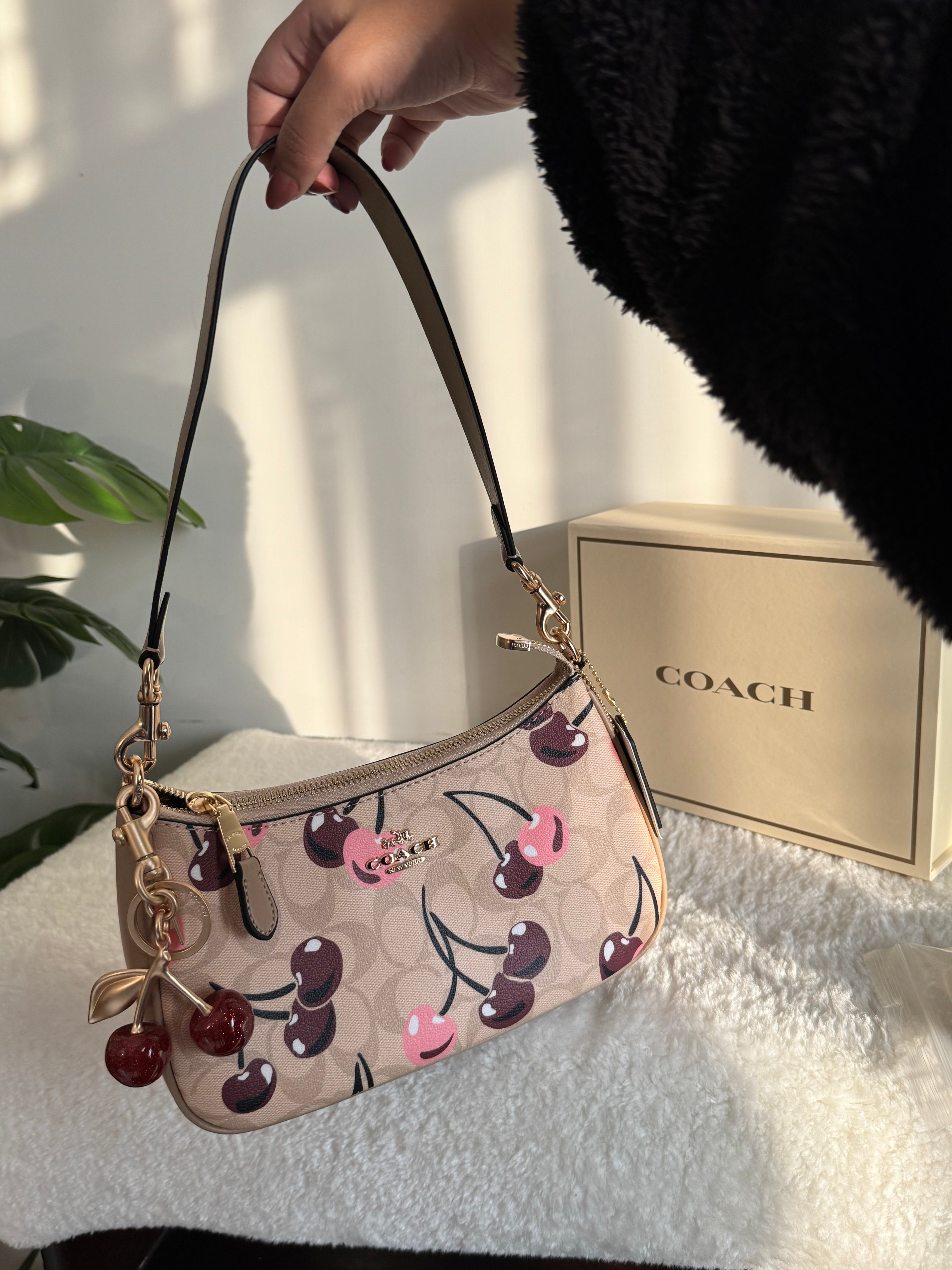 COACH TERI PREMIUM with Coach Cherry Charm (Beige Cherry) - BOX PACKING
