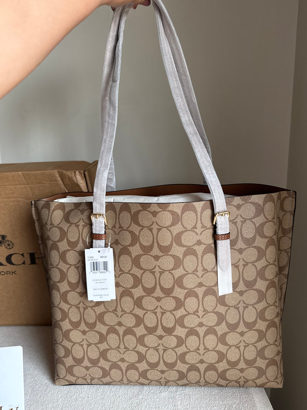 EXTREMELY PREMIUM COACH Mollie Tote Bag - Signature Apricot Brown (BOX PACKING)