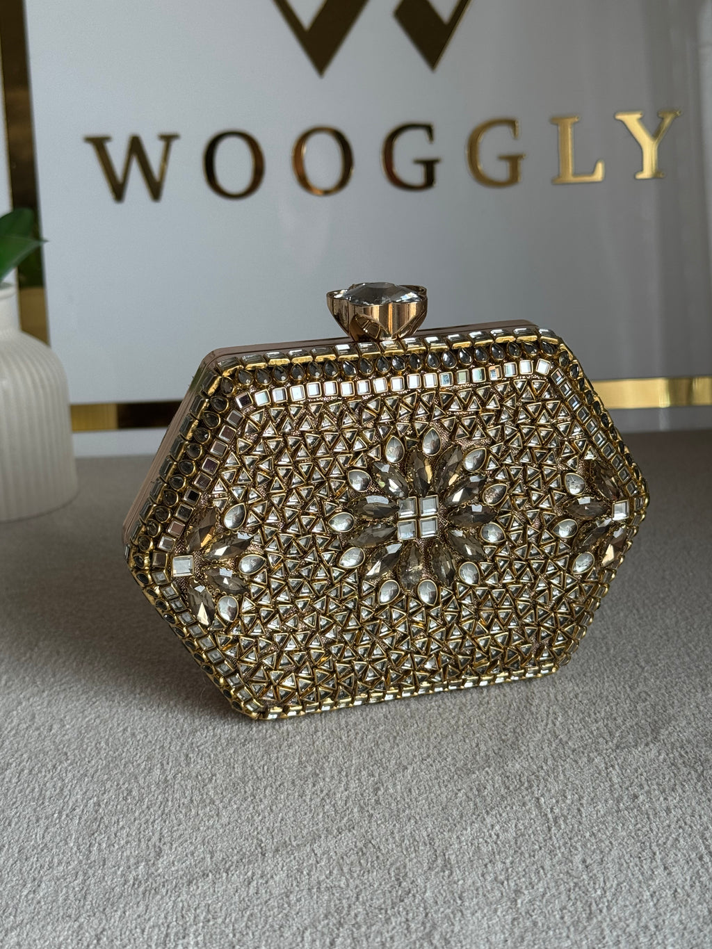 Gulnaar Kundan Clutch - Mirror Stone
