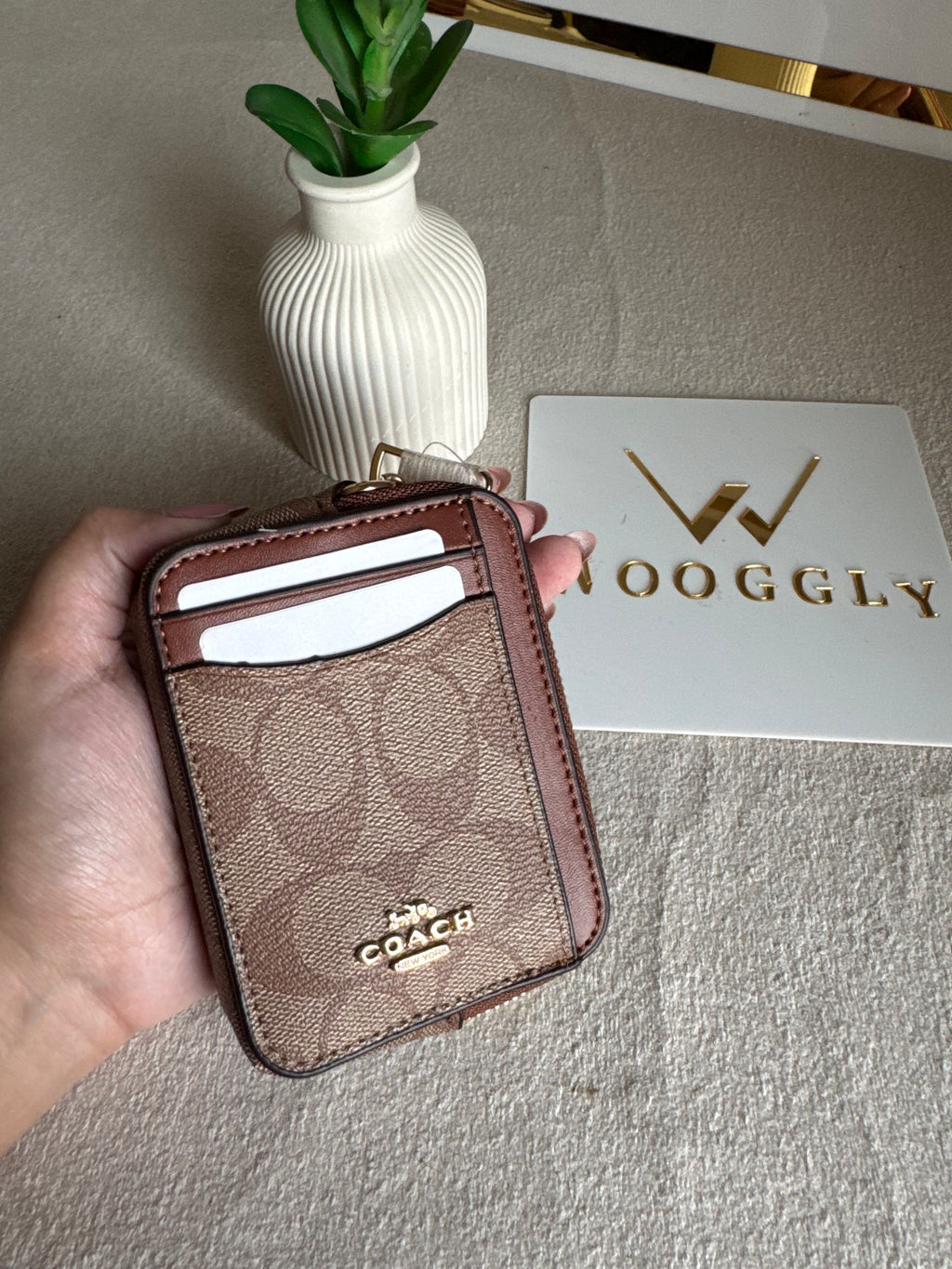 Coach Zip Card Case - Apricot with Chocolate Brown