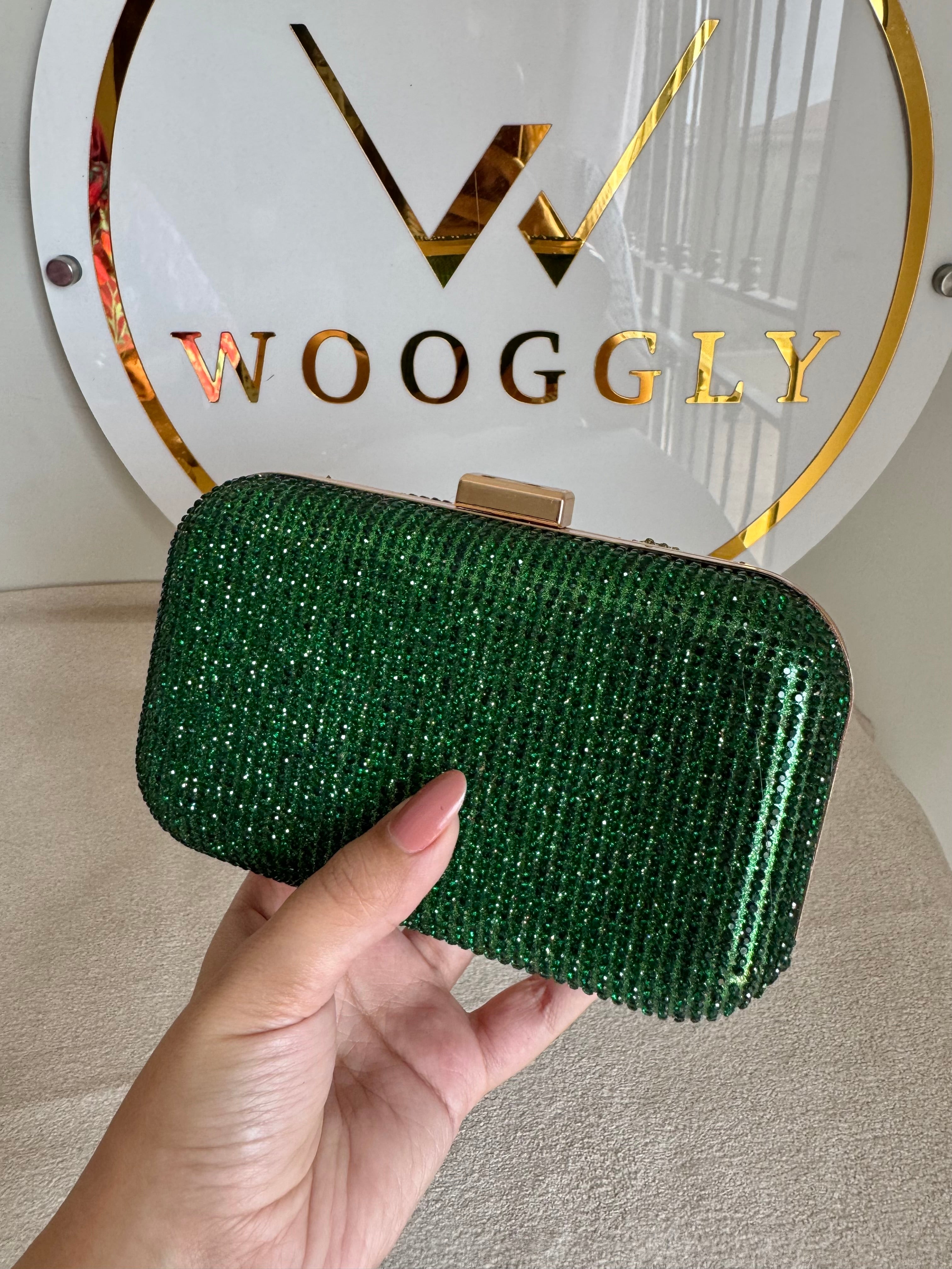 Mehar Shimmer Clutch - Emerald Green